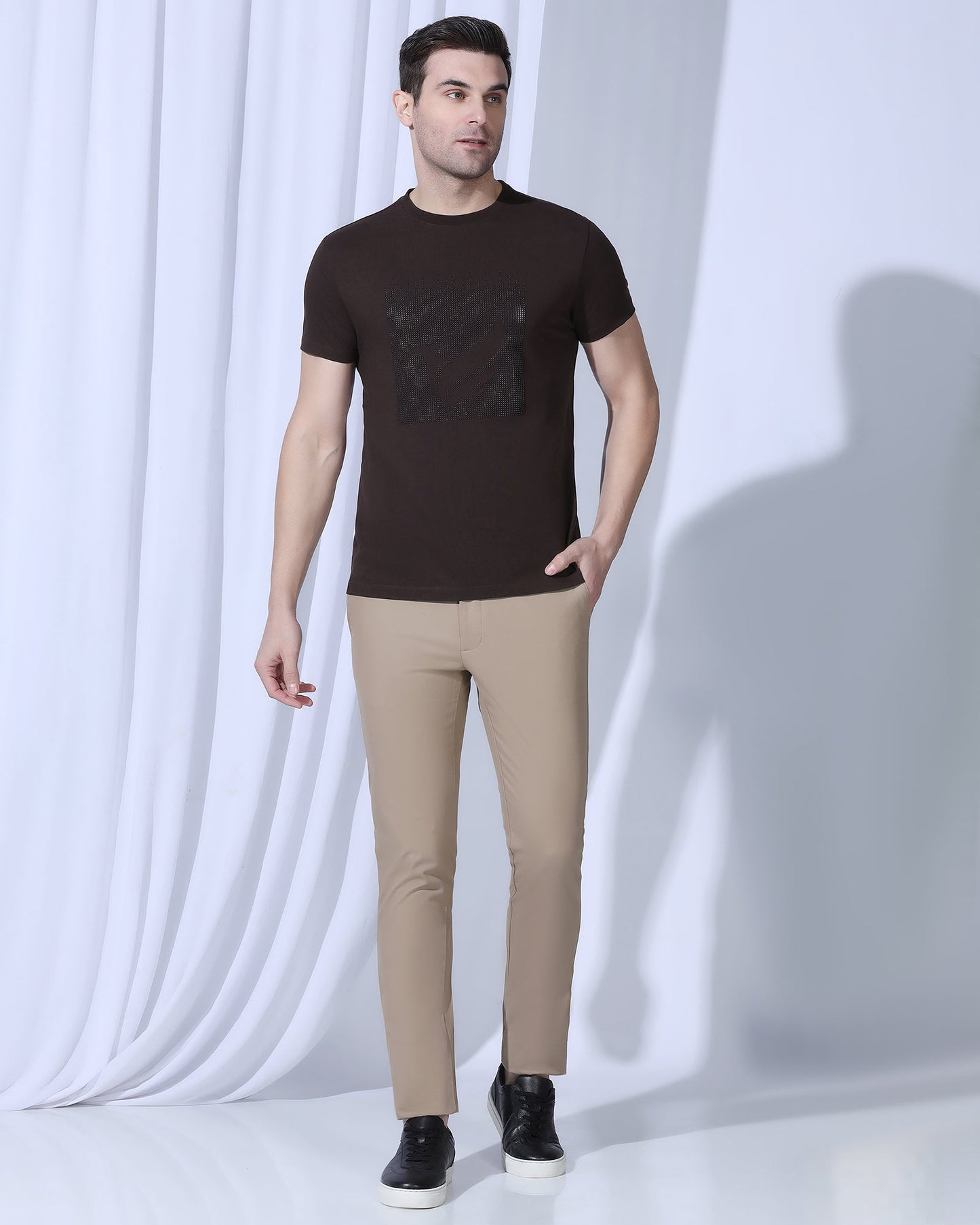 Crew Neck Brown Printed T-Shirt - Badger