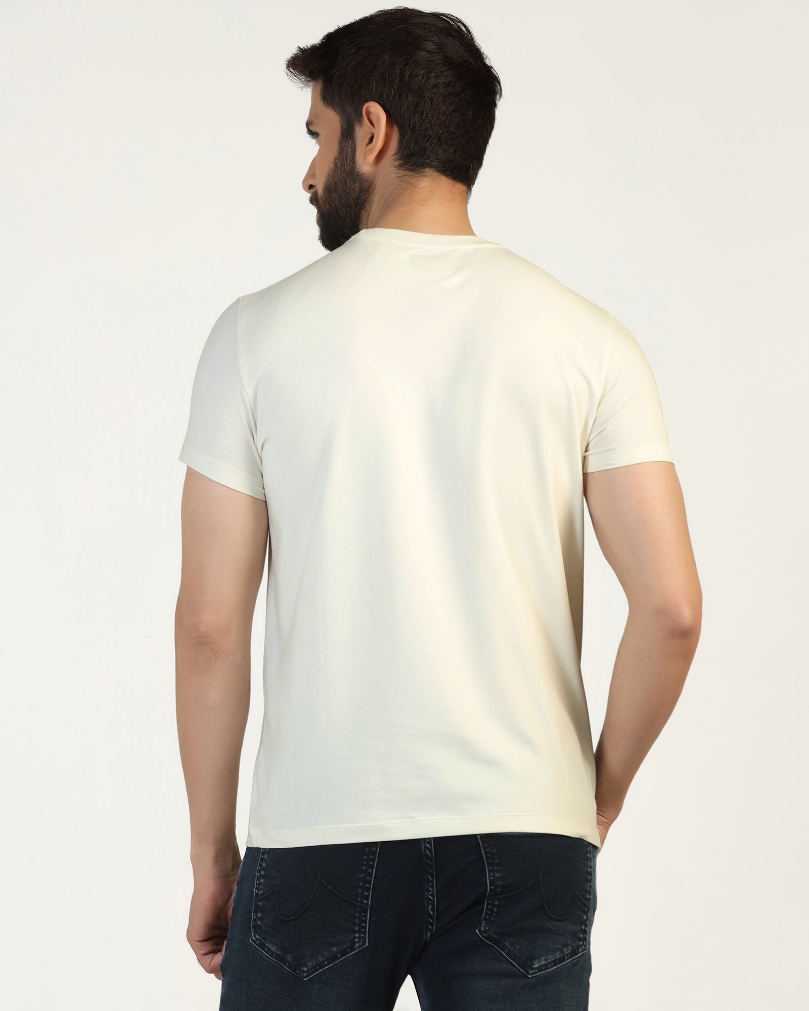 Crew Neck Off White Solid T-Shirt - Phoenix