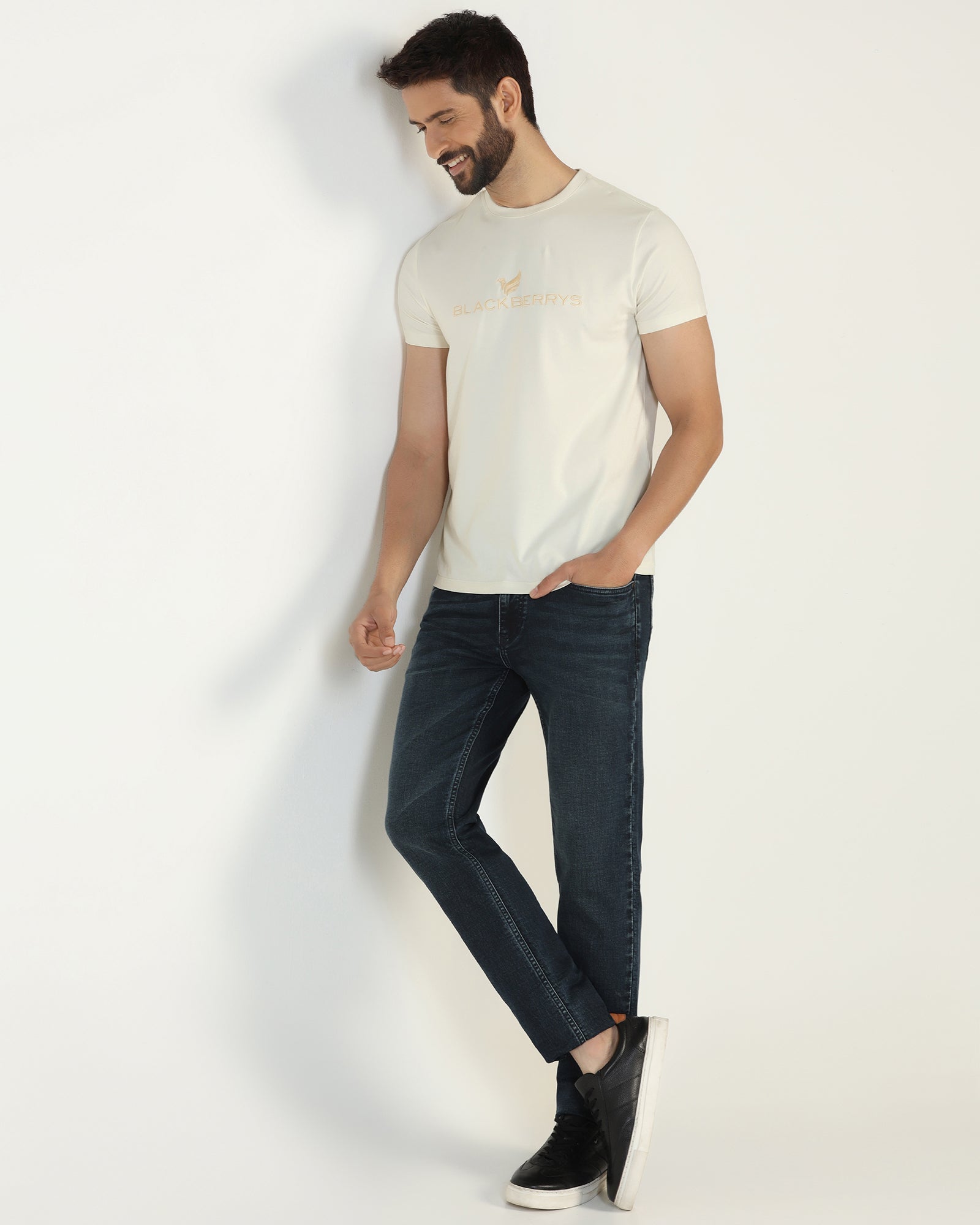 Crew Neck Off White Solid T-Shirt - Phoenix