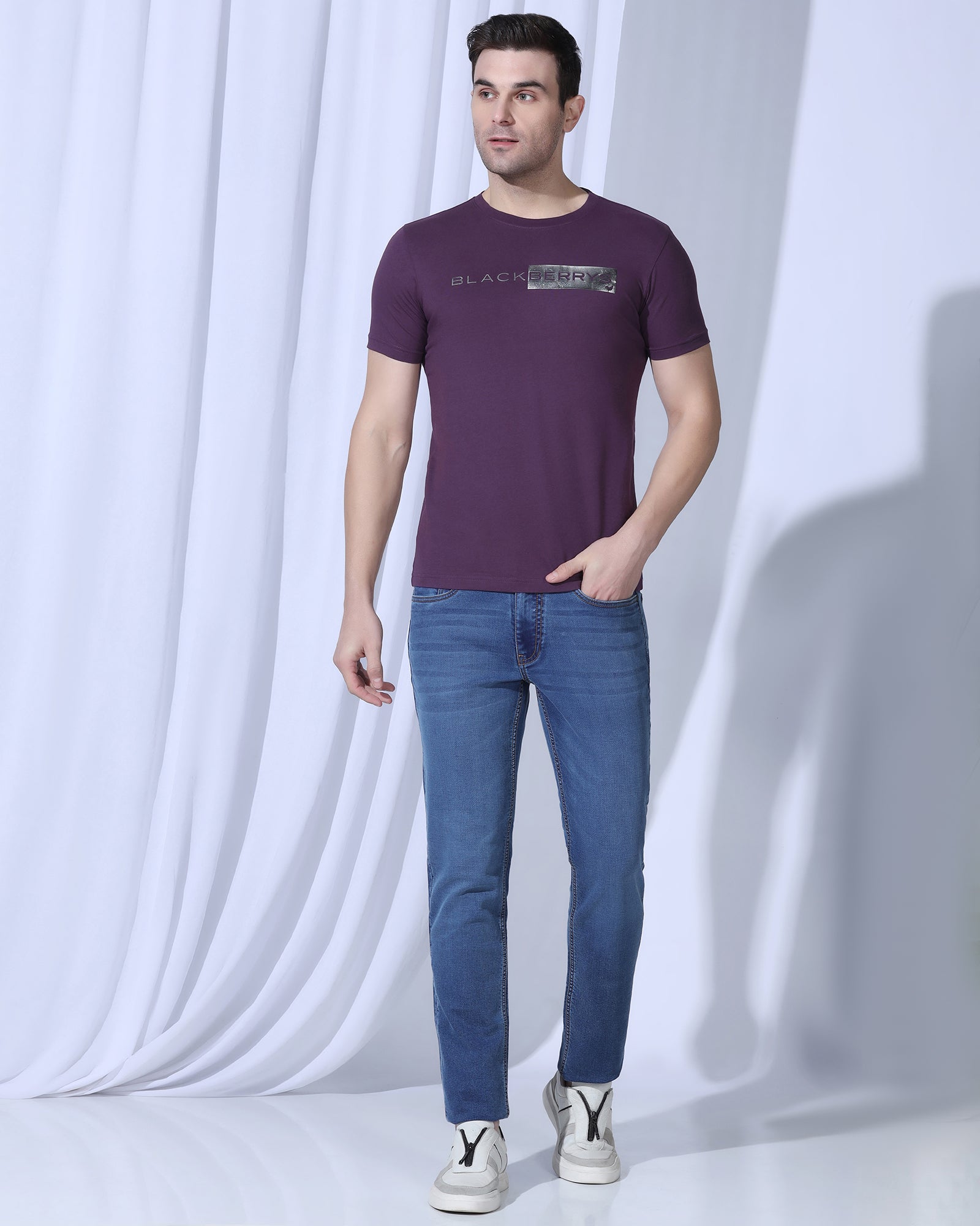 Crew Neck Purple Printed T-Shirt - Zedd
