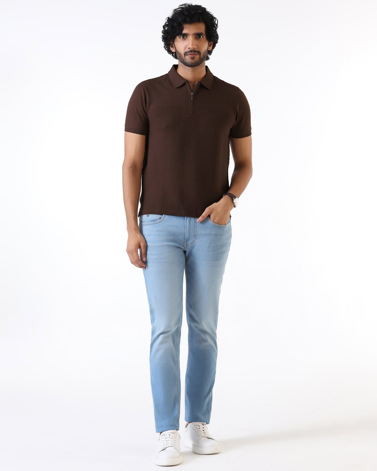 Dark Brown Textured Polo - Bourbon
