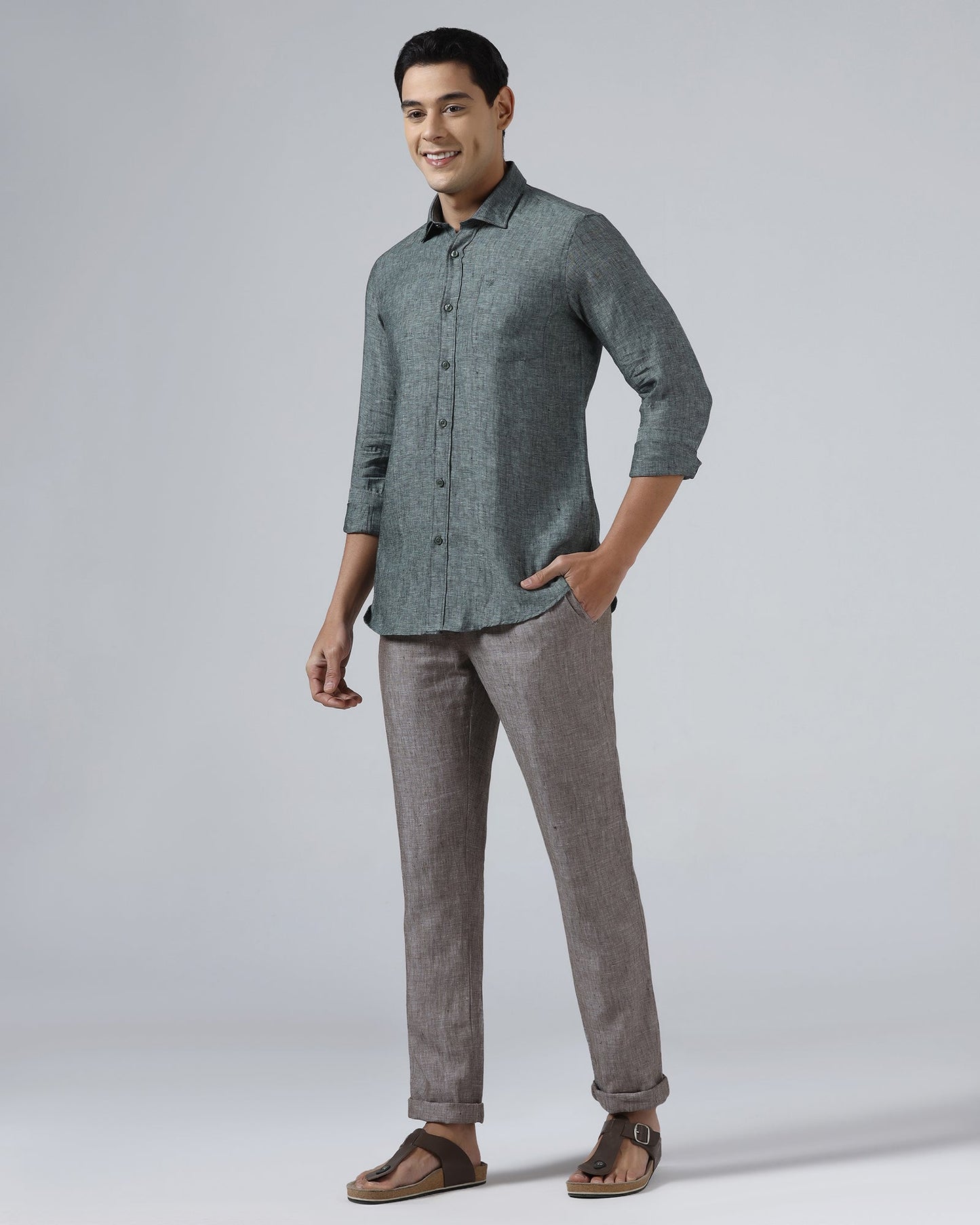 Dark Green Linen Solid Shirt - Stelo