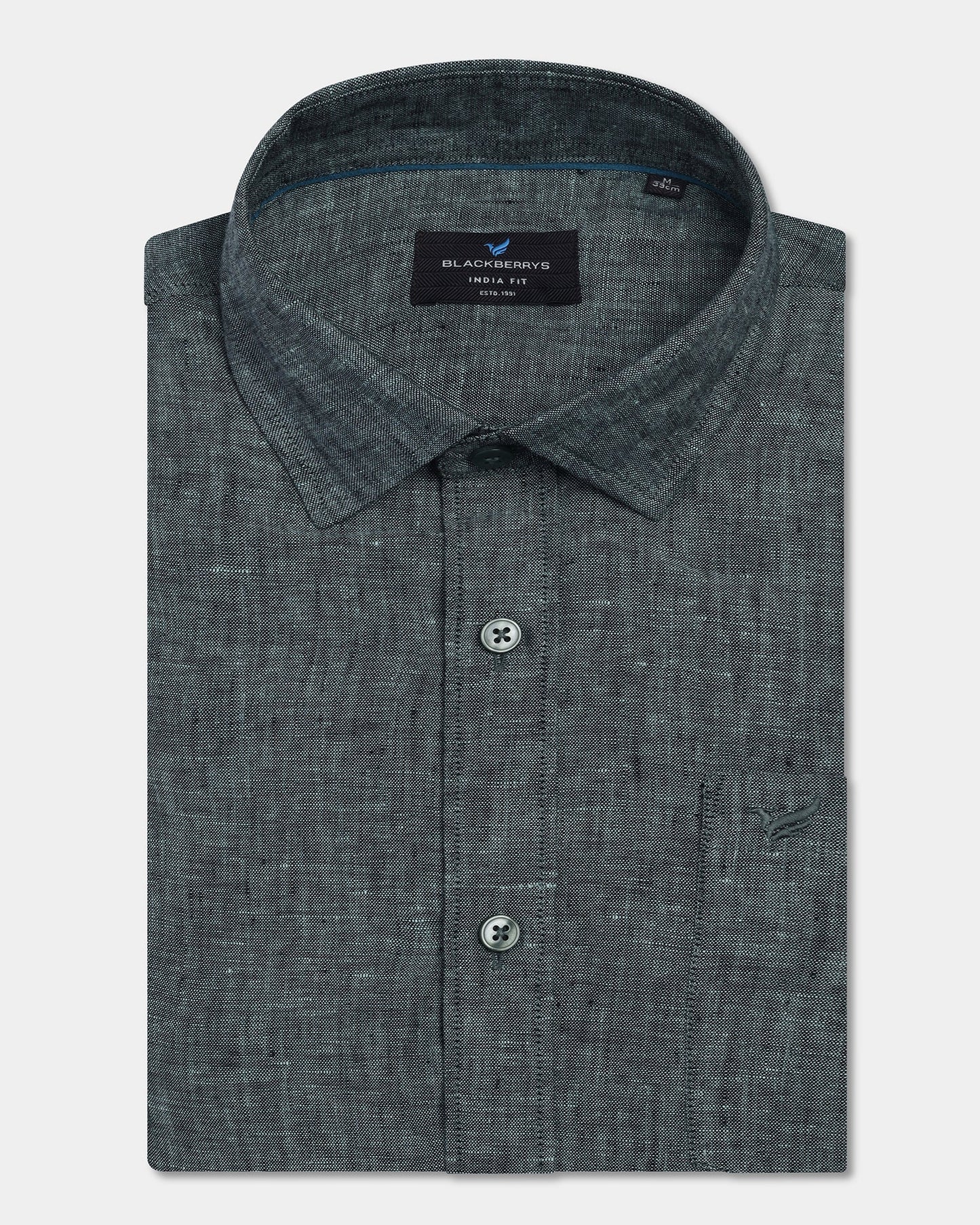 Dark Green Linen Solid Shirt - Stelo