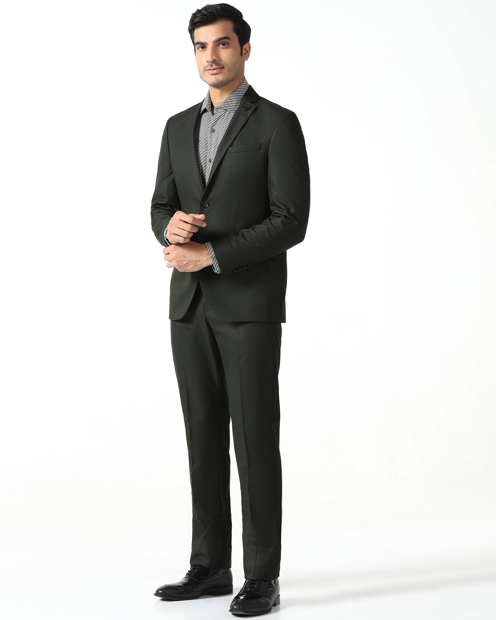 Dark Green Two Piece Textured Suit - Qualcom