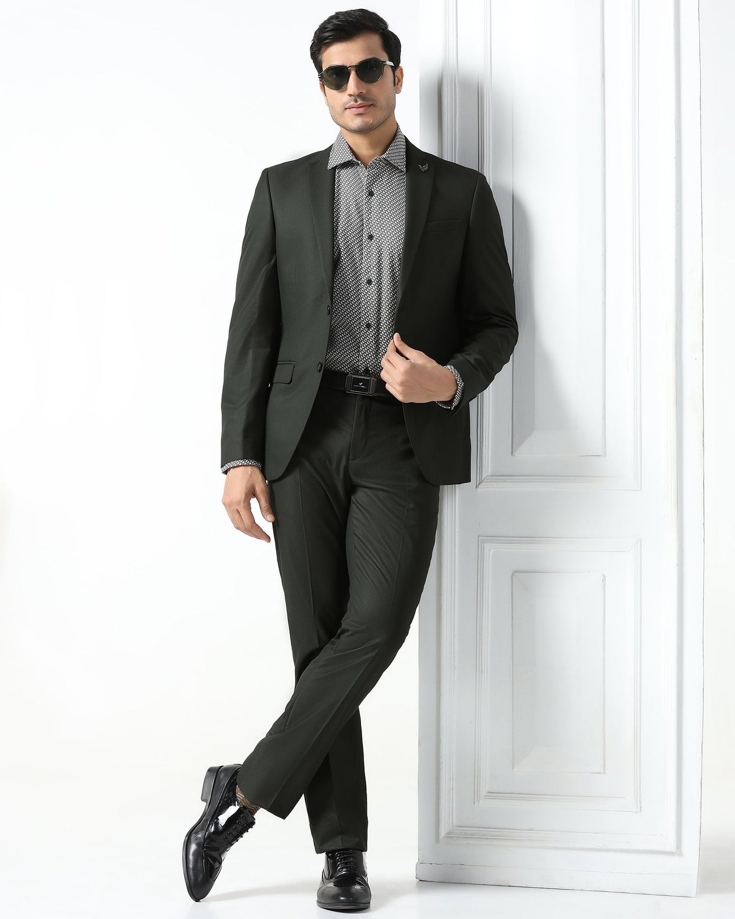 Dark Green Two Piece Textured Suit - Qualcom