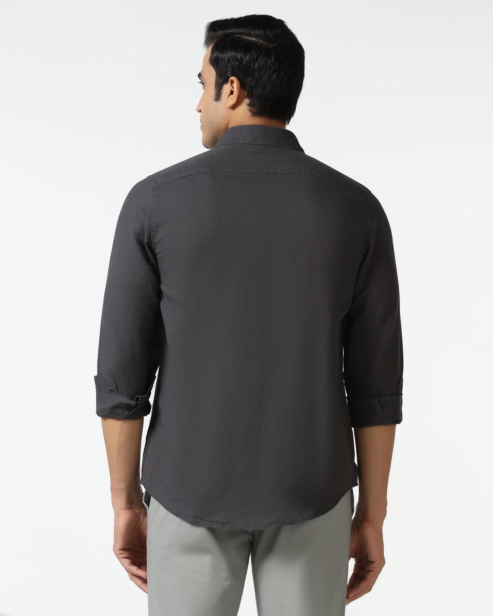 Dark Grey Linen Solid Shirt - Salmon