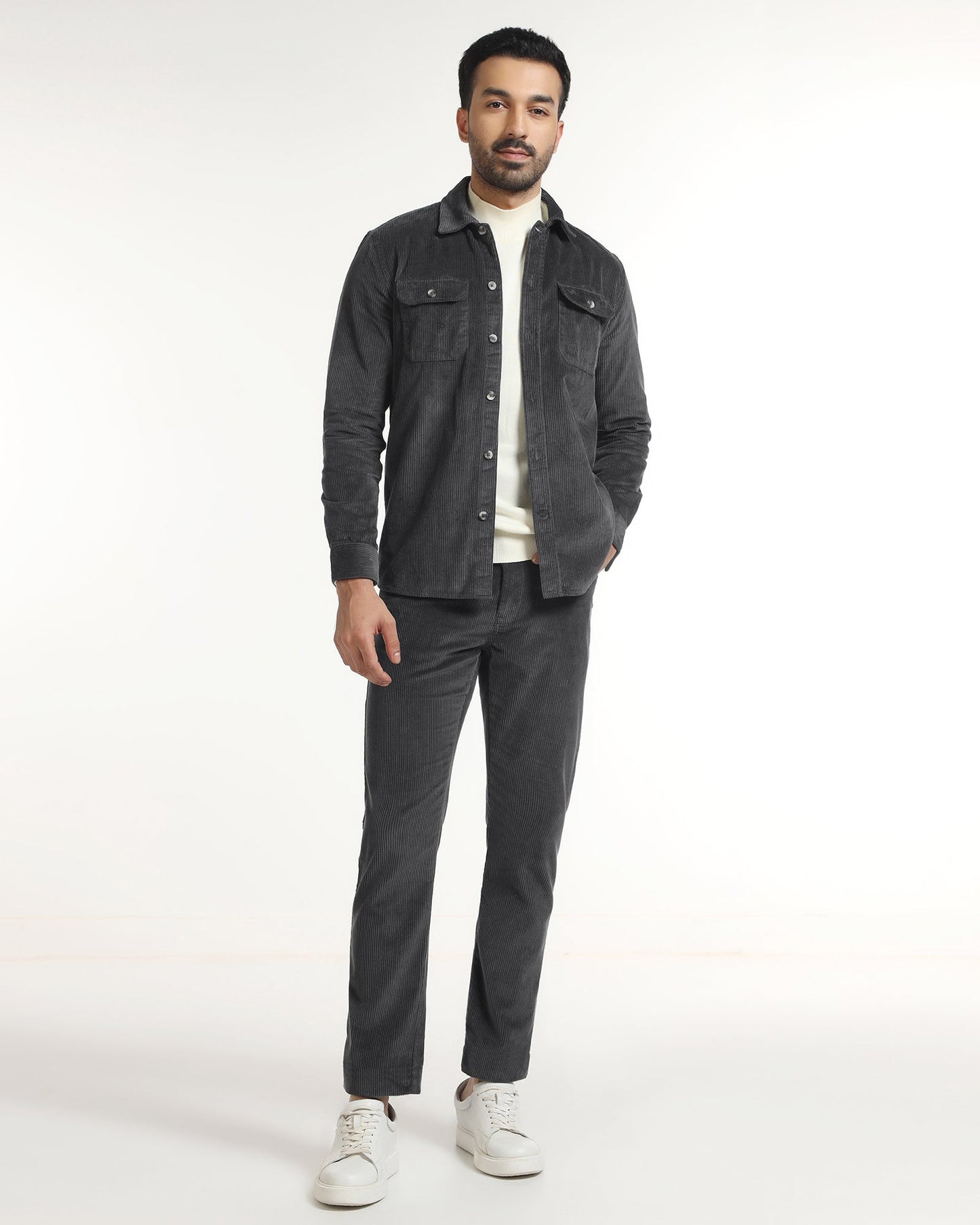 Dark Grey Corduroy Solid Shirt - Kaka