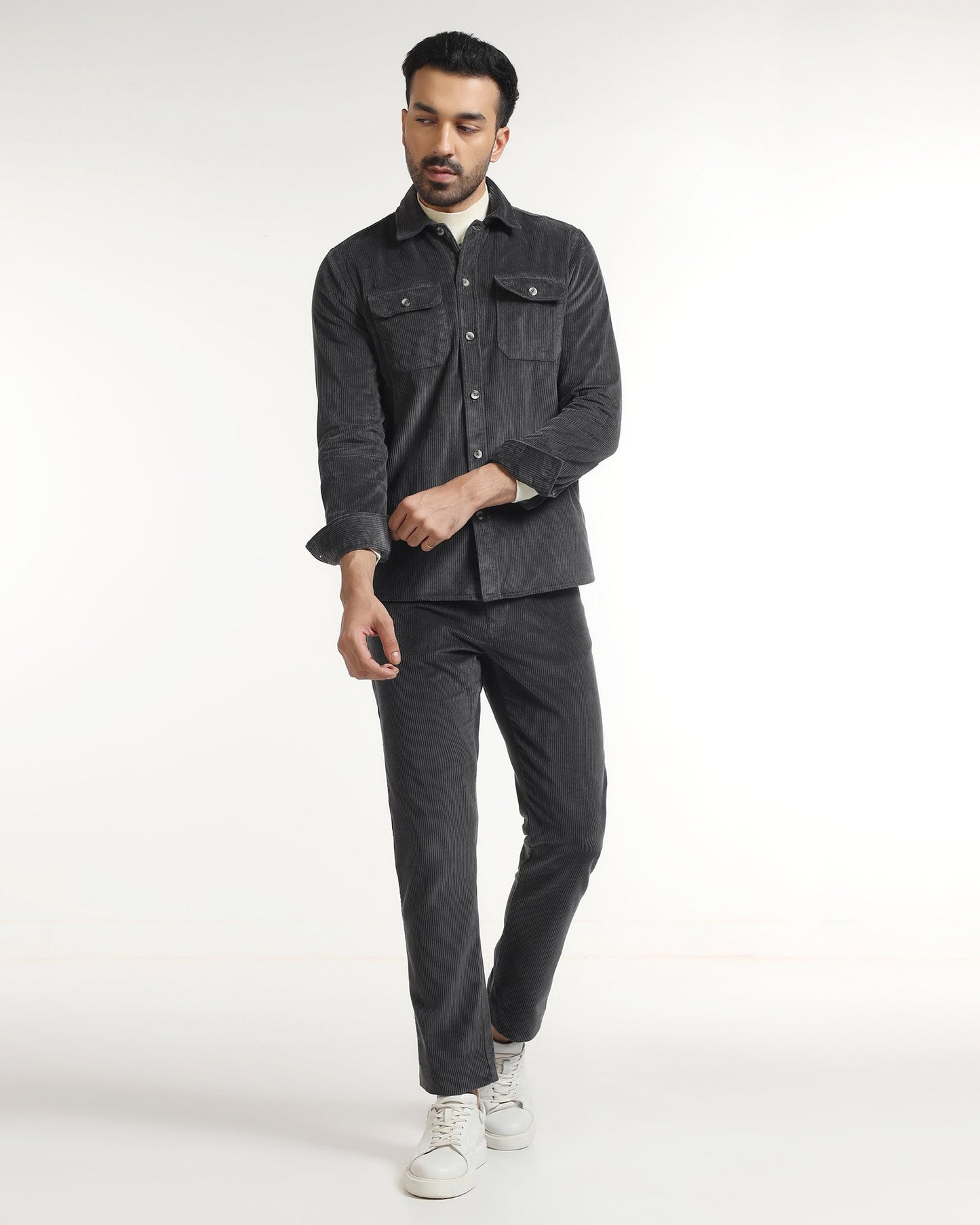 Dark Grey Corduroy Solid Shirt - Kaka