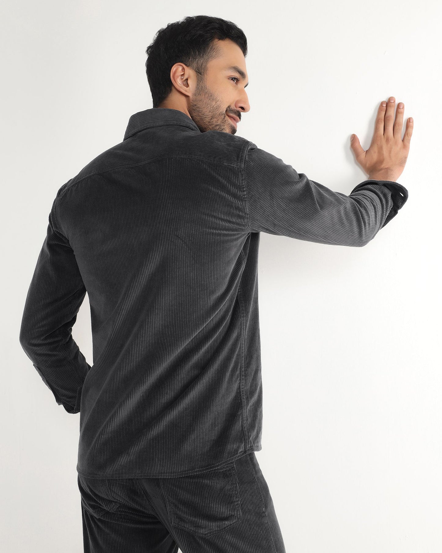 Dark Grey Corduroy Solid Shirt - Kaka