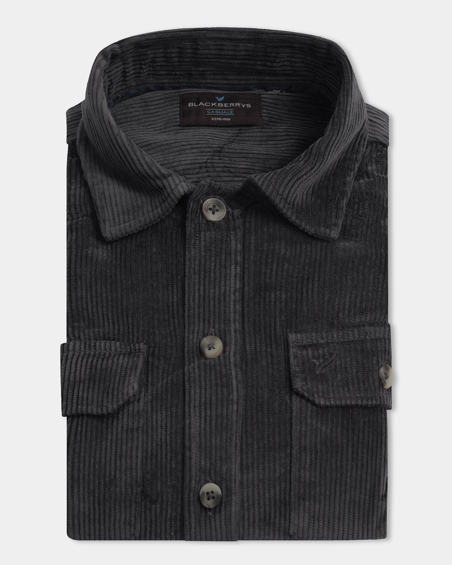 Dark Grey Corduroy Solid Shirt - Kaka