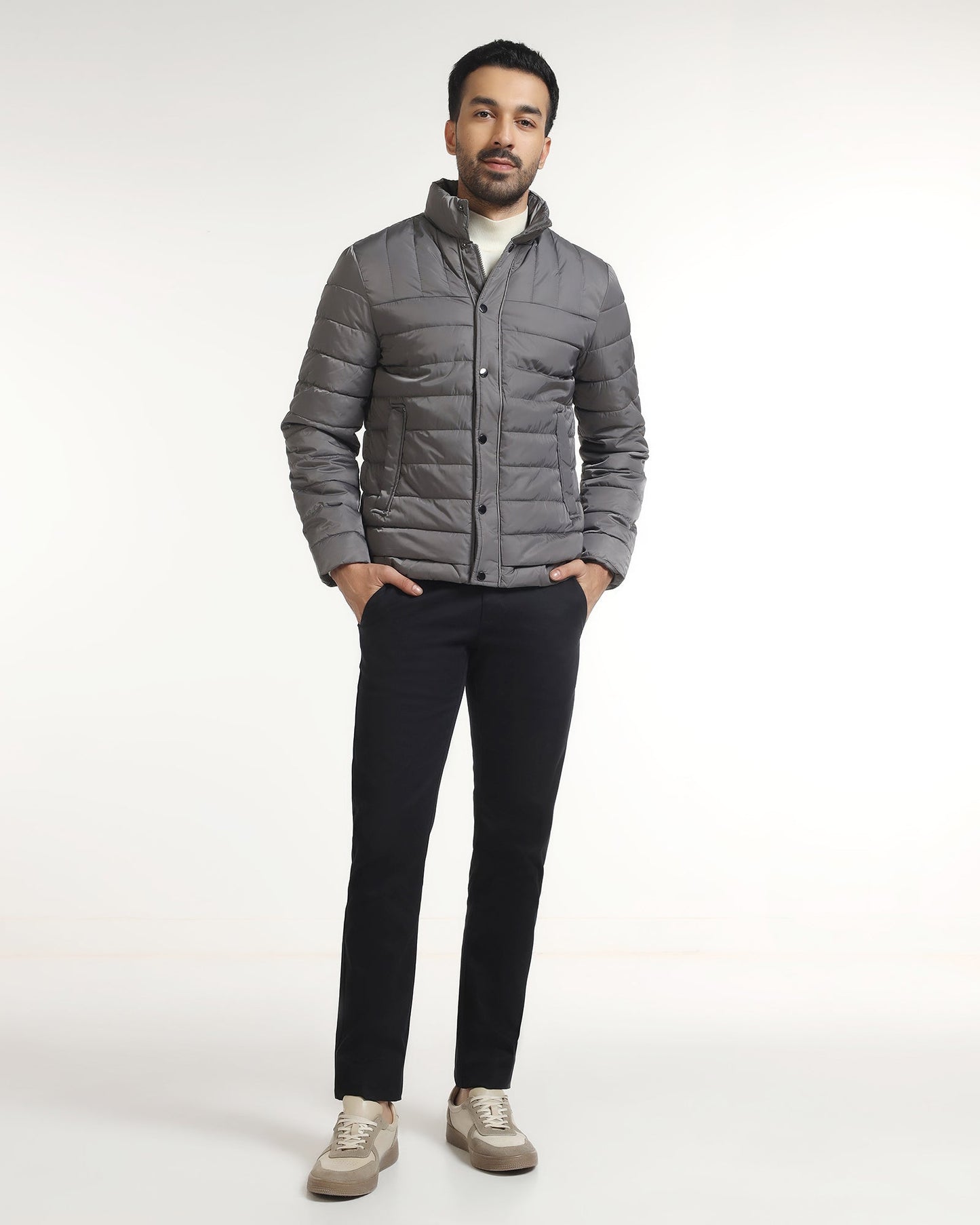 Dark Grey Solid Zipper Jacket - Aproni