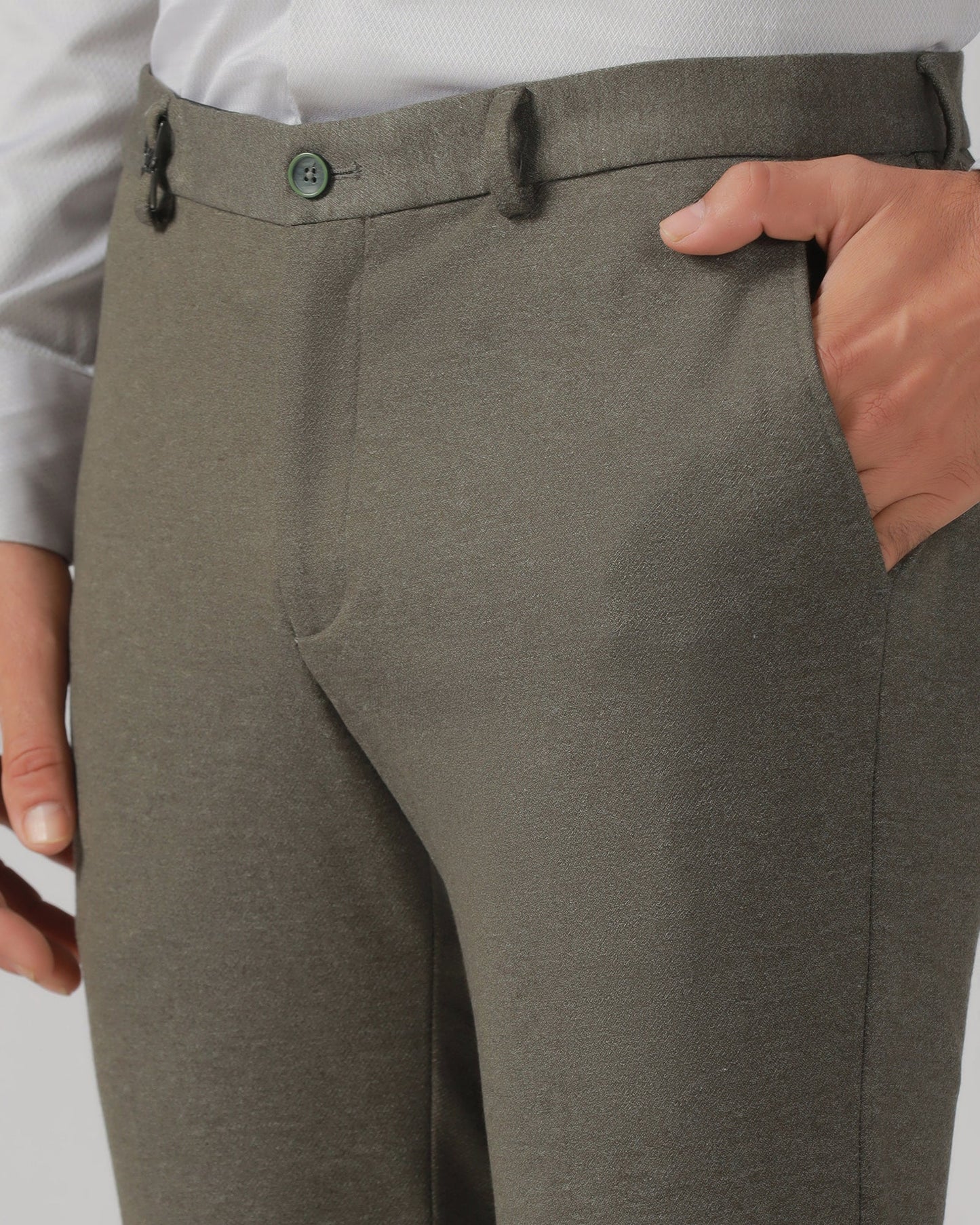 Dark Olive Solid Trouser - Chardonnay
