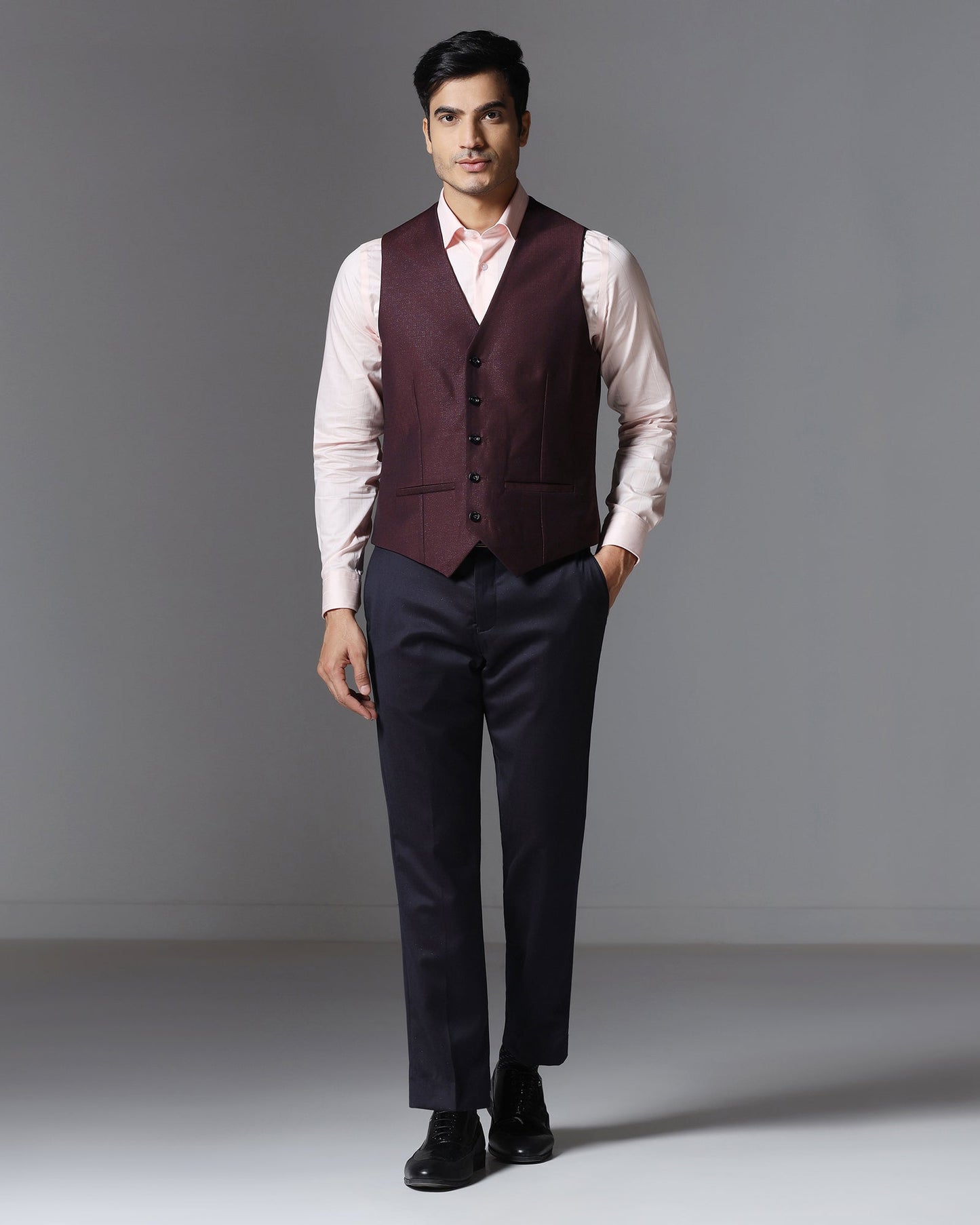 Dark Purple Three Piece Textured Suit - Pixel