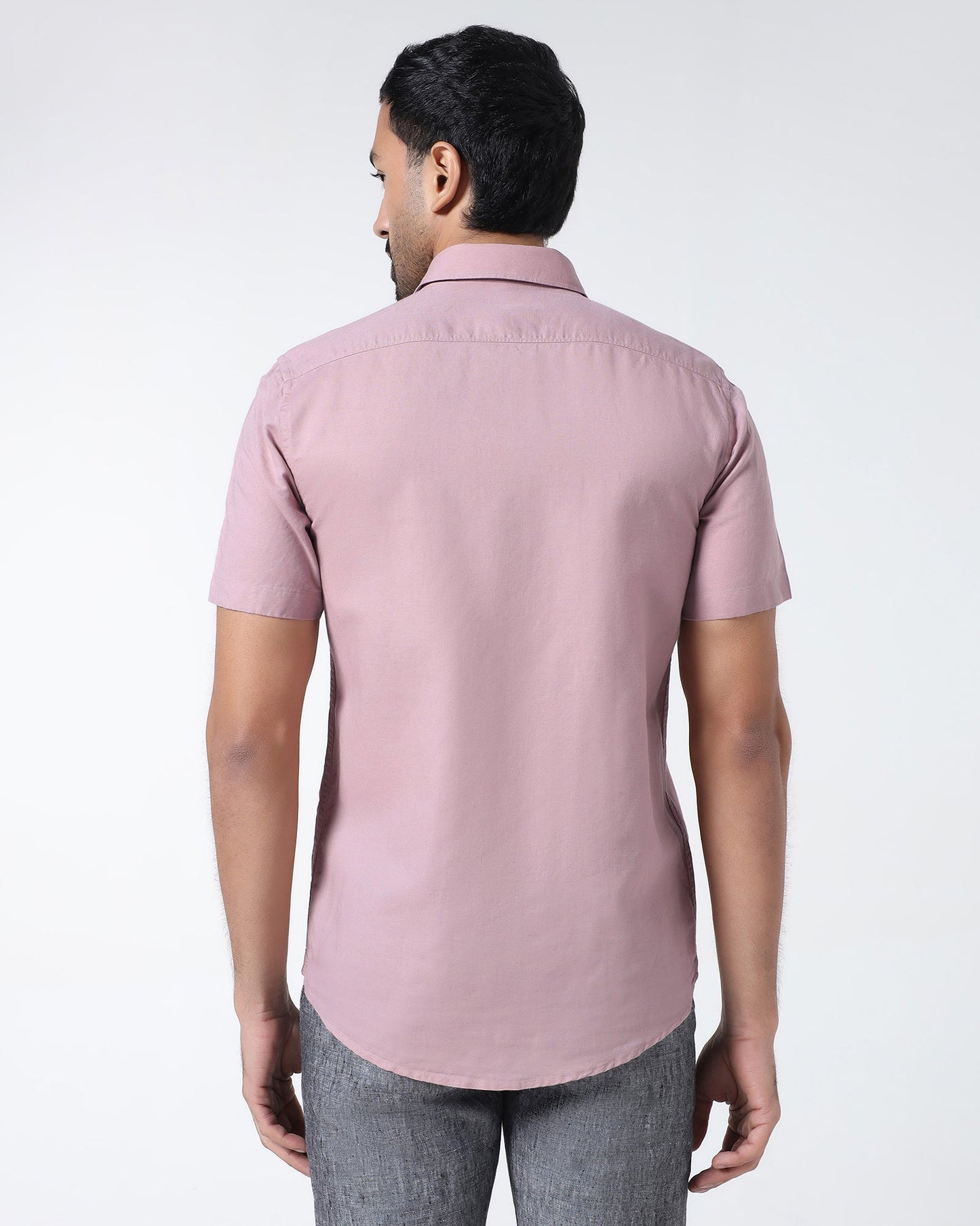Dusty Pink Half Sleeve Linen Solid Shirt - Cleo