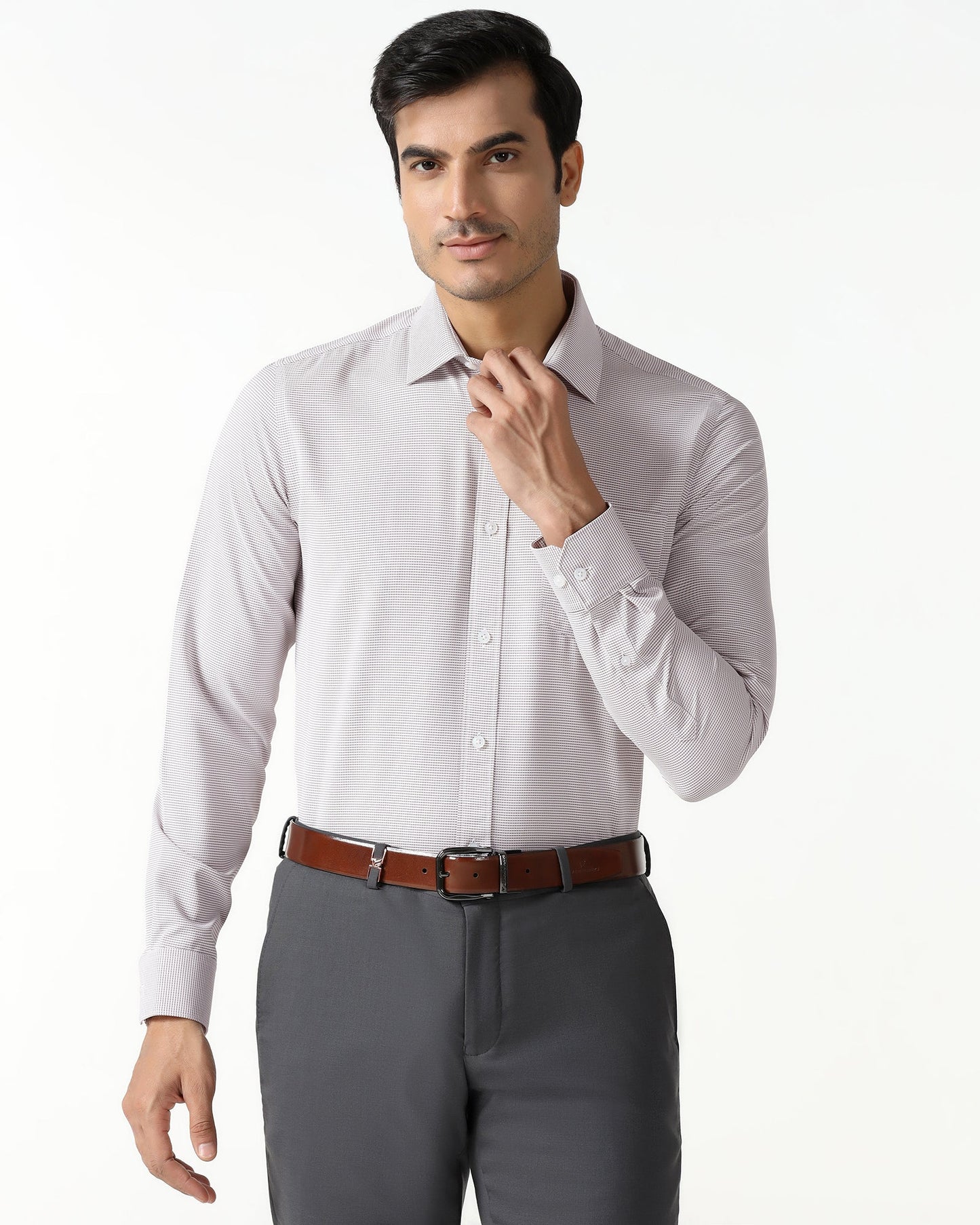 Dusty Pink Non Iron Textured Shirt - Rise