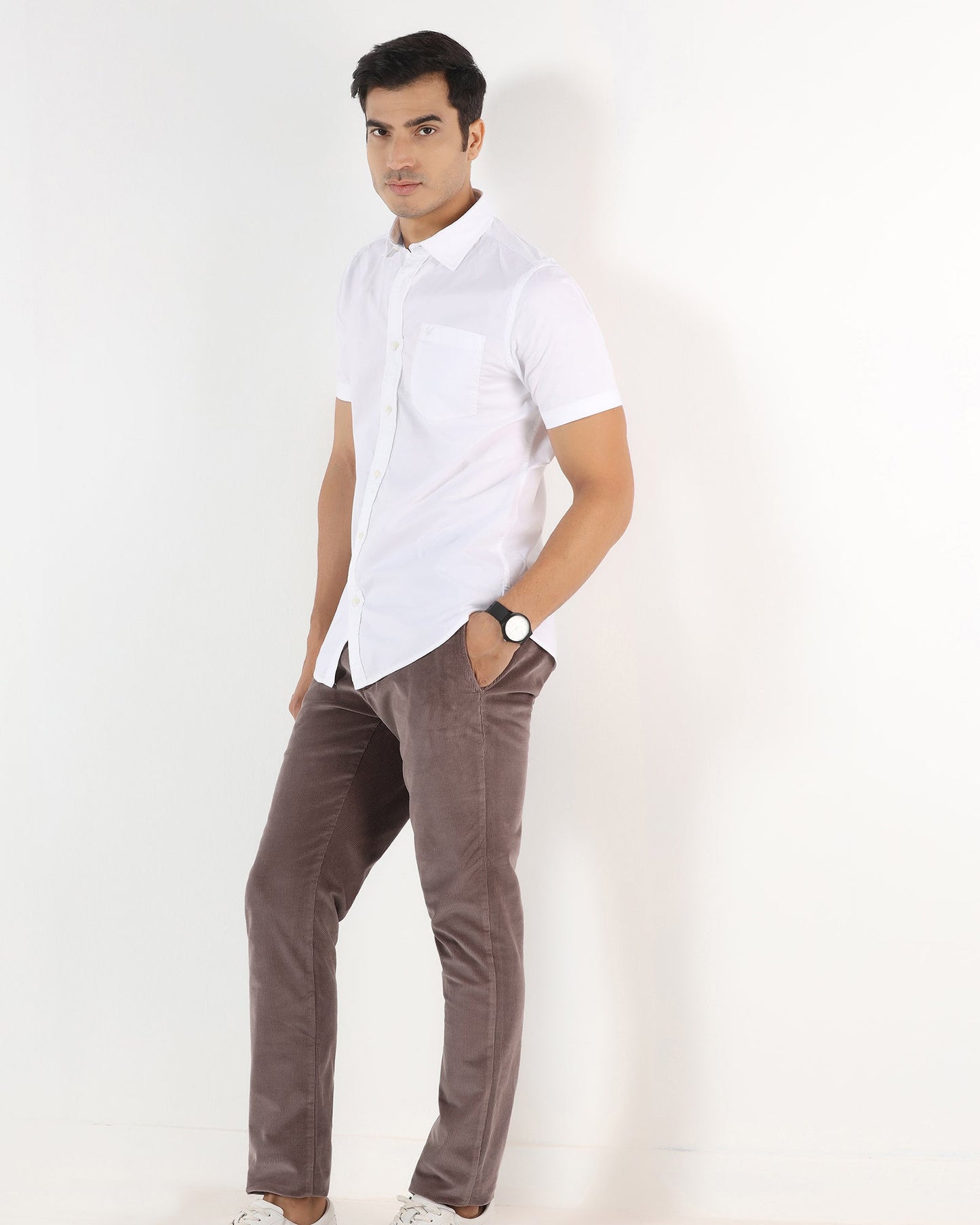 Dusty Pink Corduroy Solid Khakis - Gerone