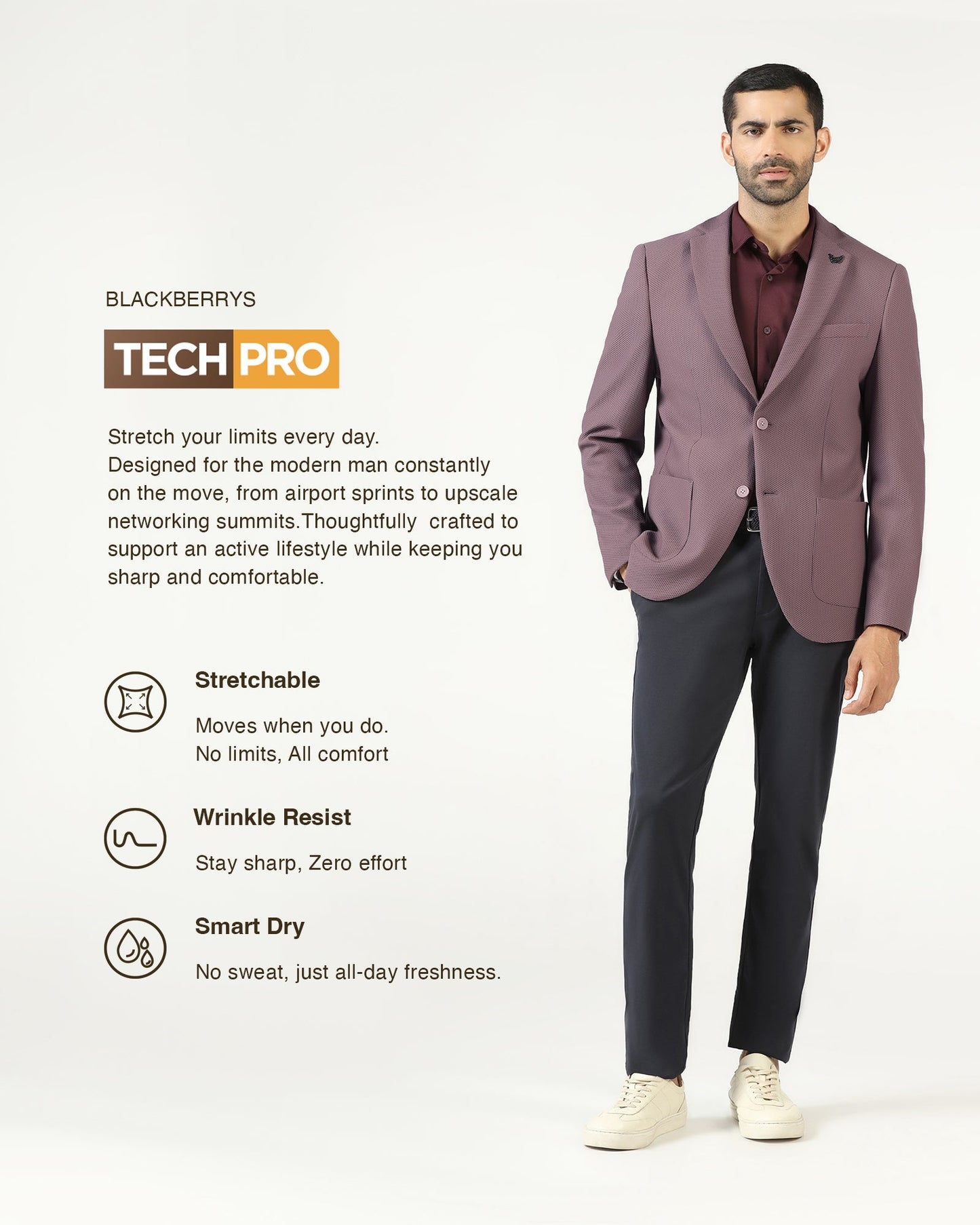 Dusty Pink TechPro Textured Blazer - Bowmore