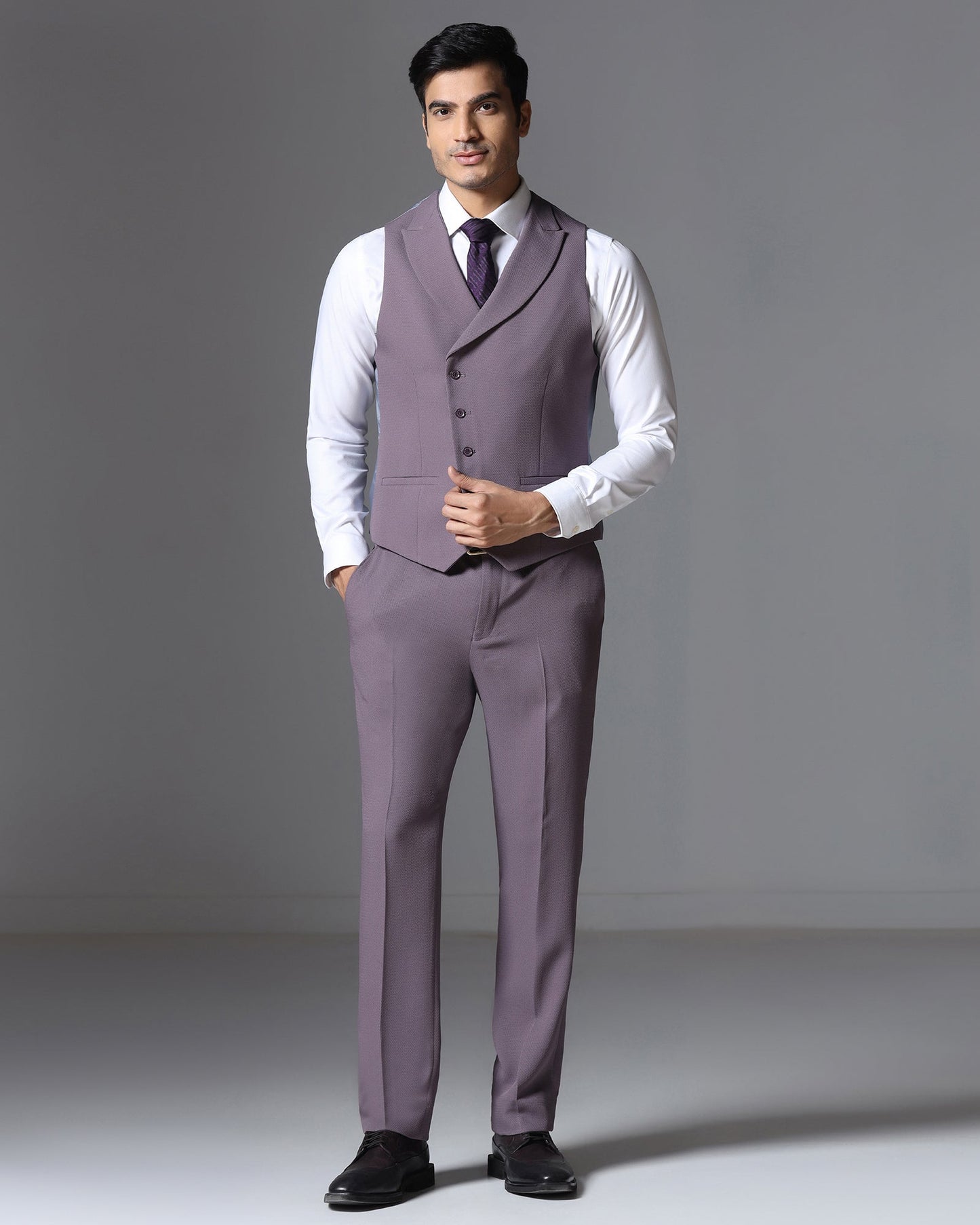 Dusty Pink Three Piece Textured Suit - Gioni