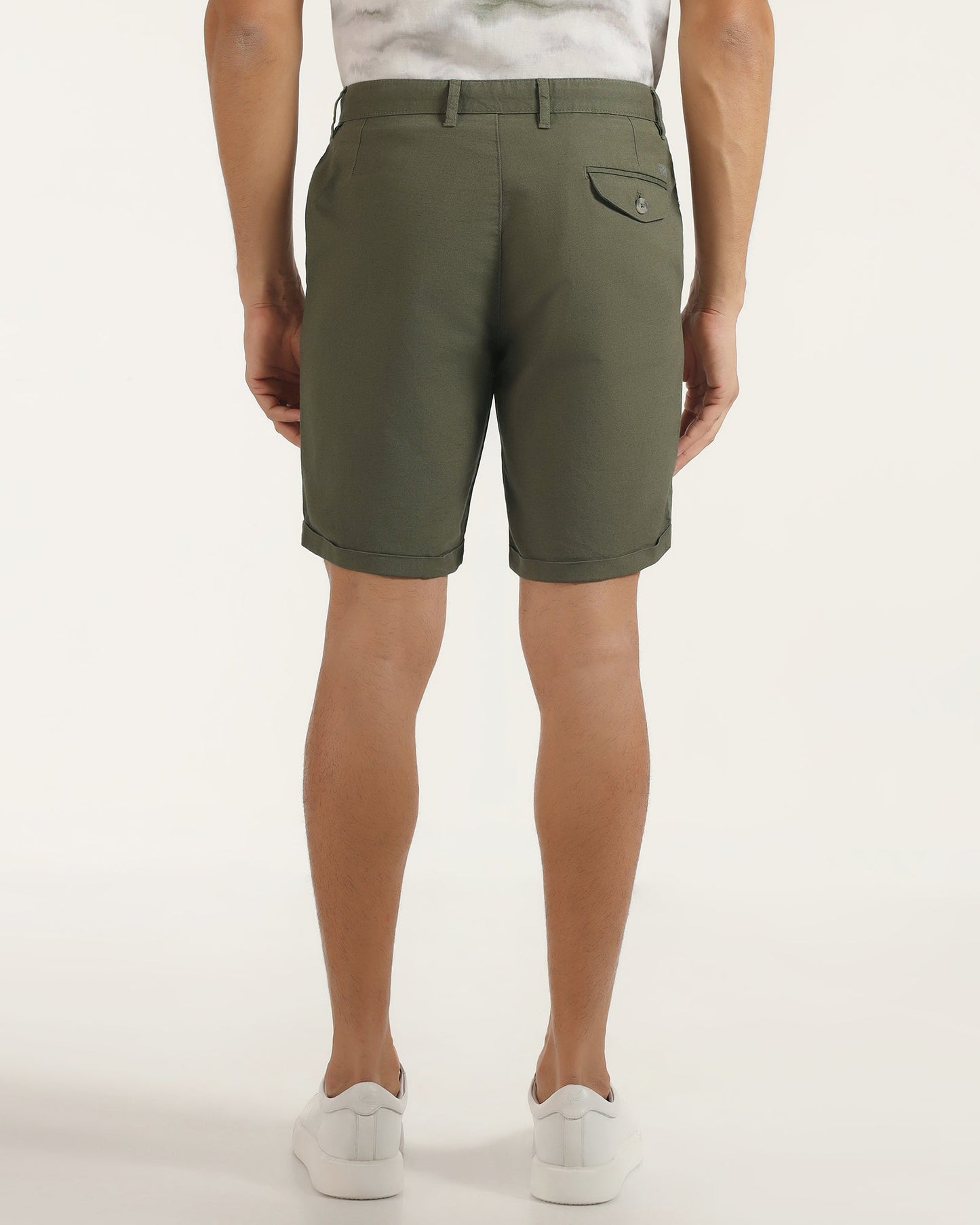 Linen Casual Olive Solid Shorts - Kat