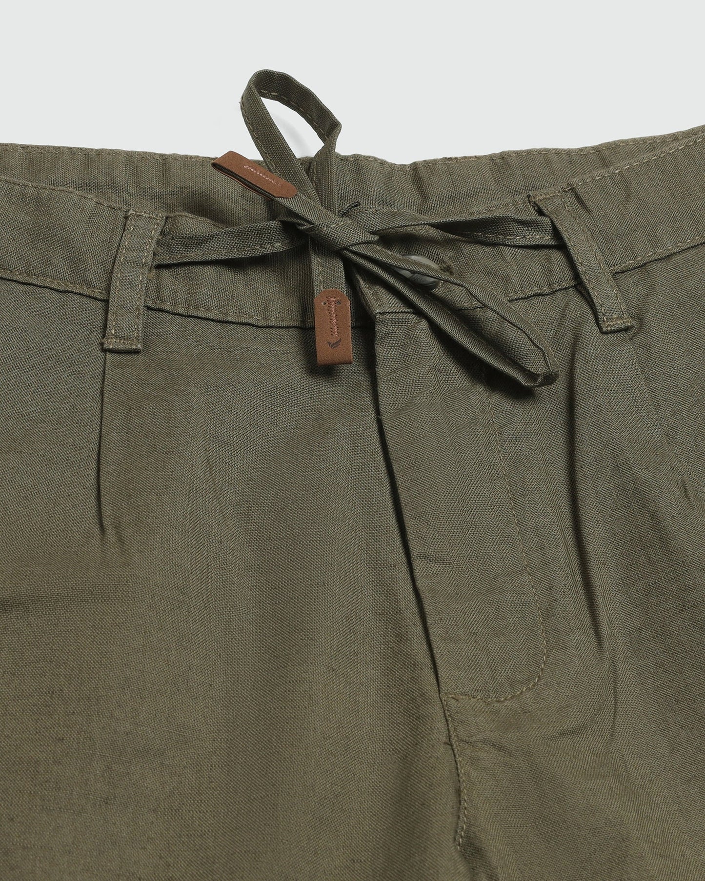 Linen Casual Olive Solid Shorts - Kat