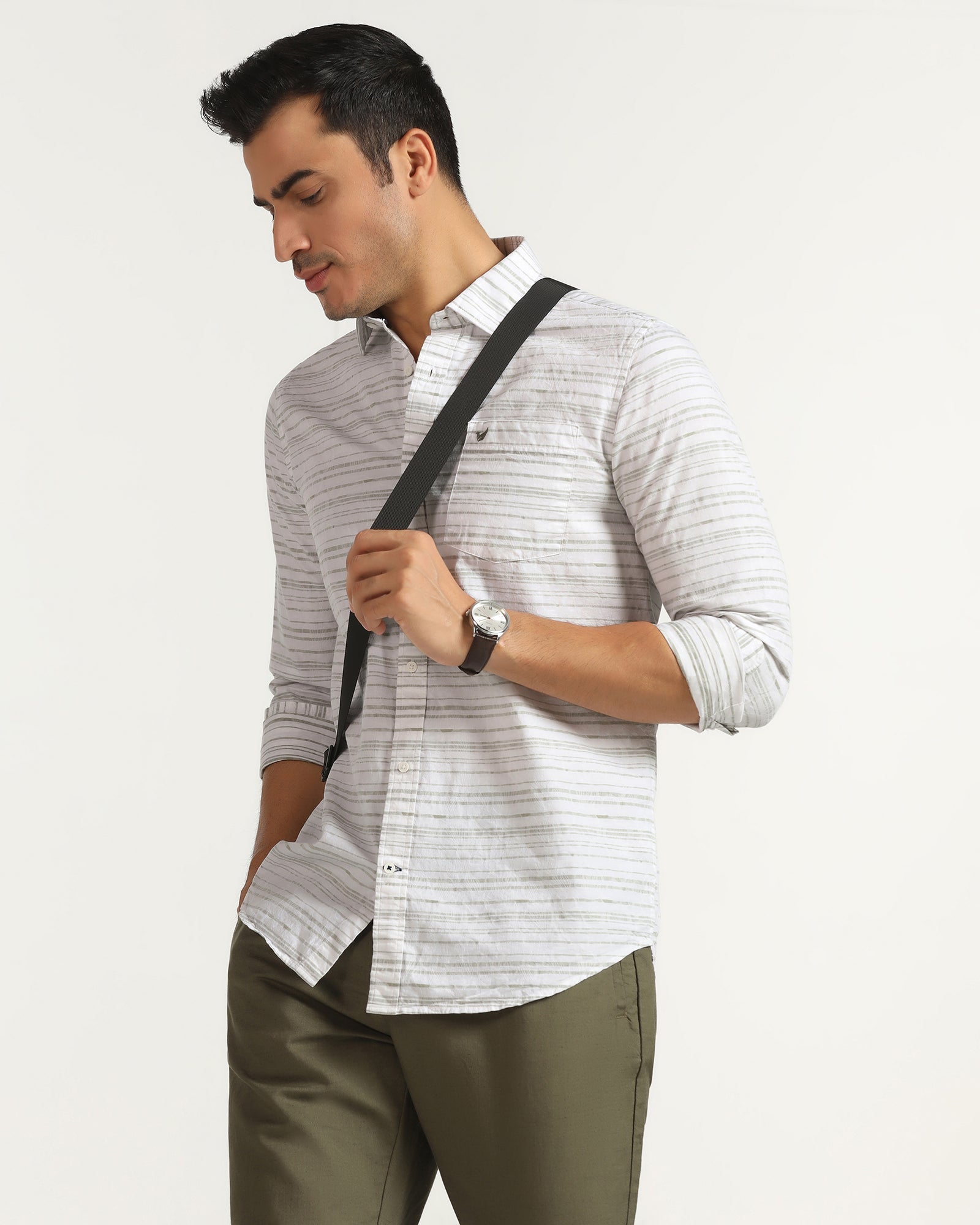 Linen Casual Green Jacquard Shirt - Daigo