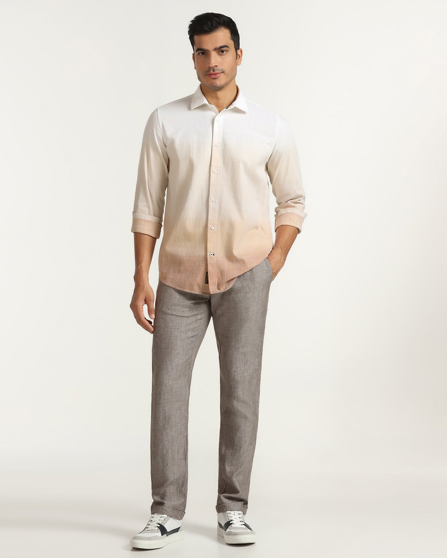 Linen Casual Beige Printed Shirt - Rayen
