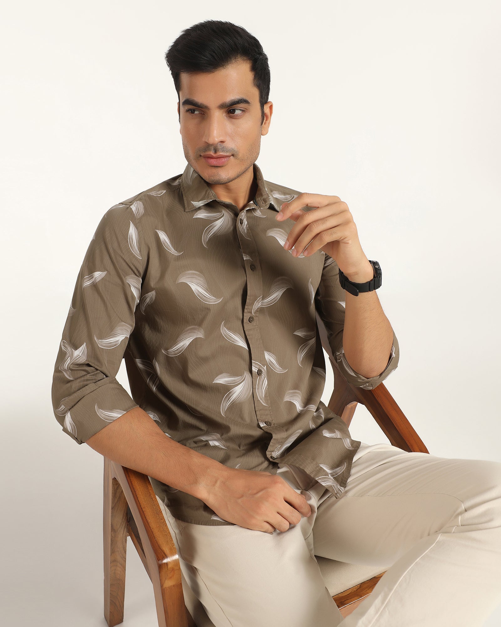 Casual Beige Printed Shirt - Geri