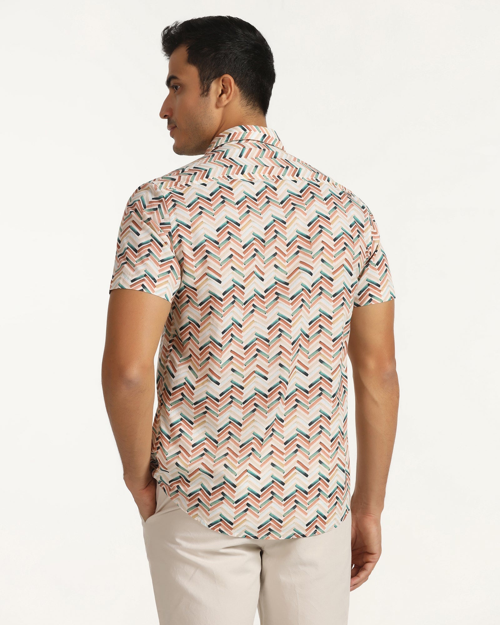 Casual Half Sleeve Beige Printed Shirt - Alba
