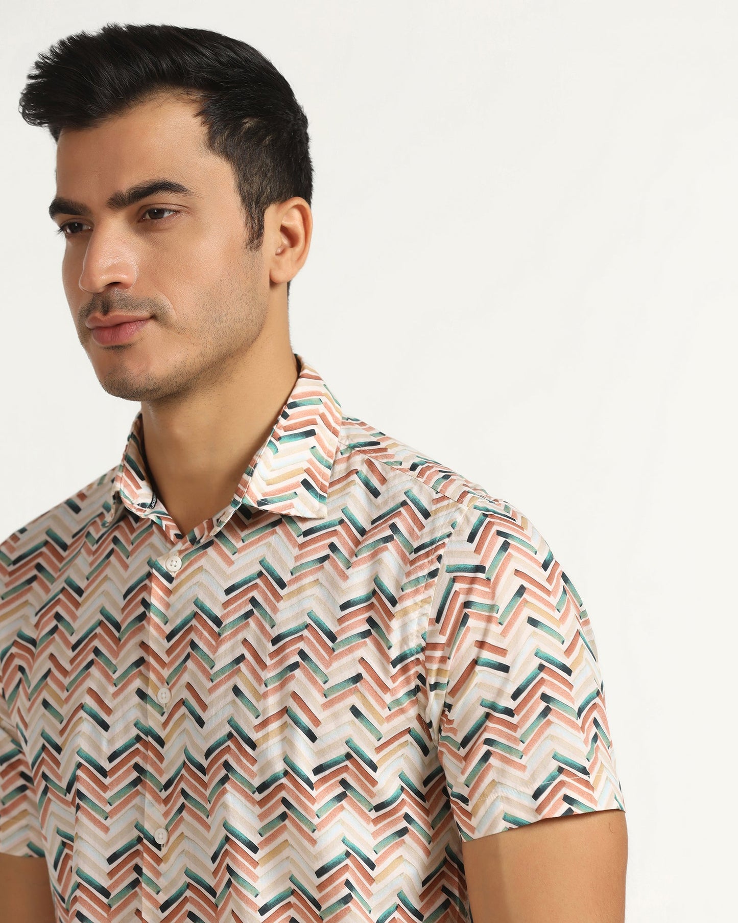 Casual Half Sleeve Beige Printed Shirt - Alba