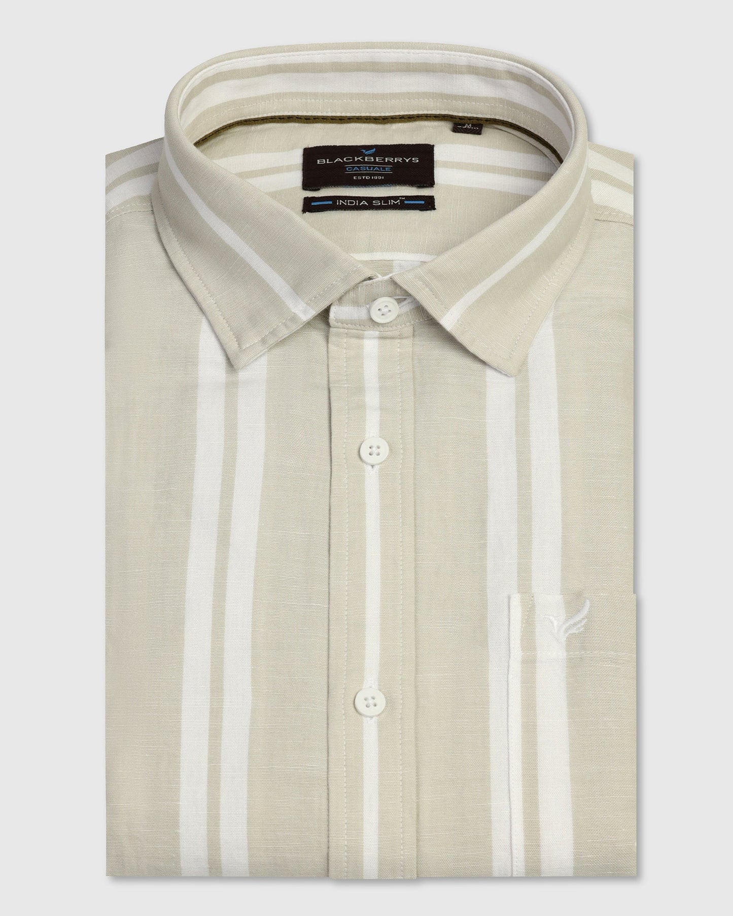 Linen Casual Half Sleeve Pistachio Stripe Shirt - breton