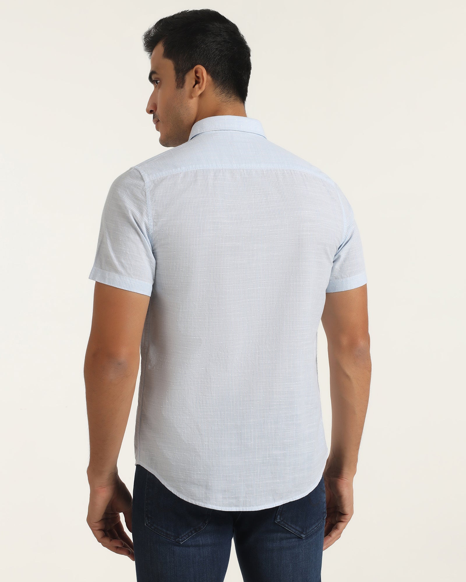 Casual Half Sleeve Blue Stripe Shirt - Marven