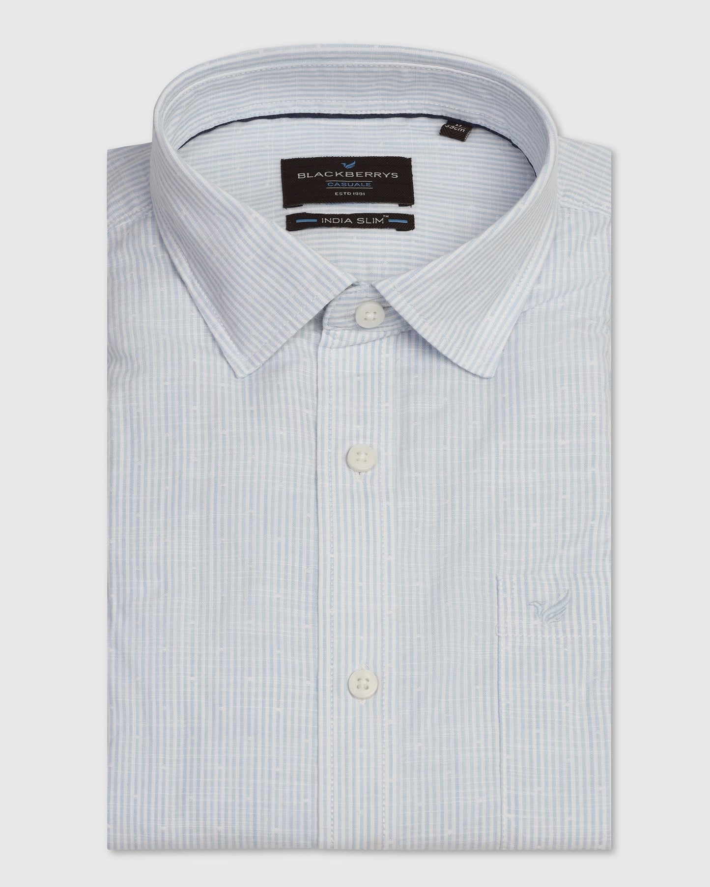 Casual Half Sleeve Blue Stripe Shirt - Marven