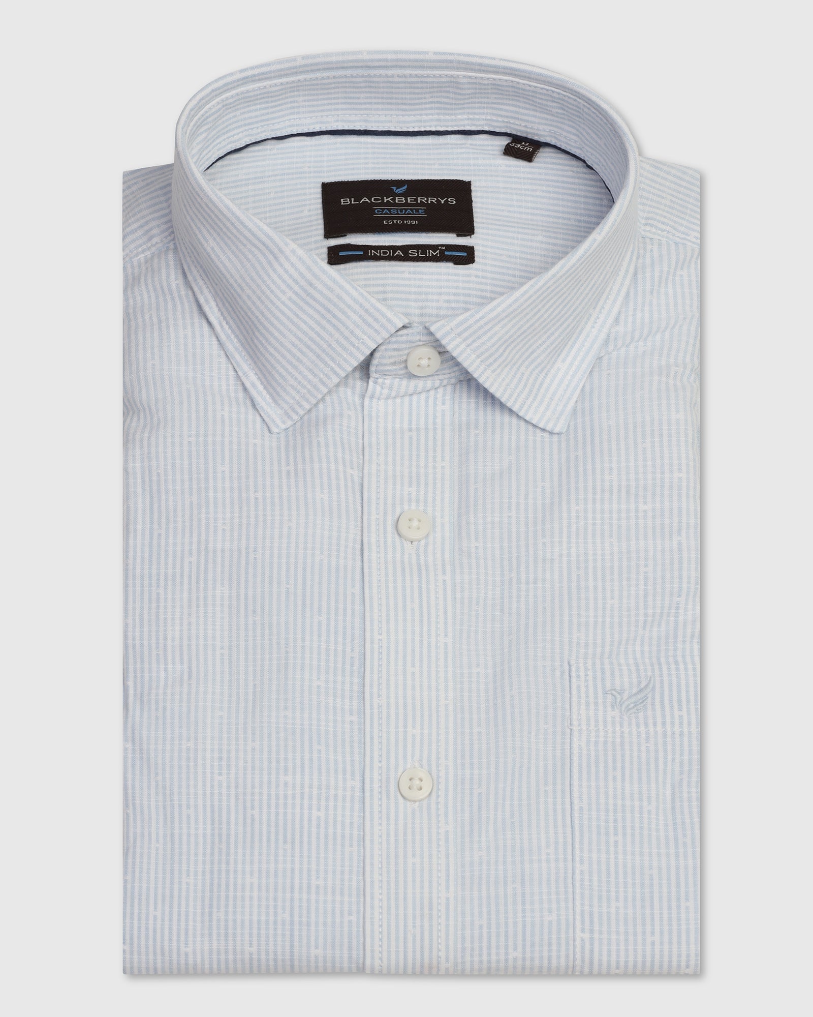 Casual Half Sleeve Blue Stripe Shirt - Marven