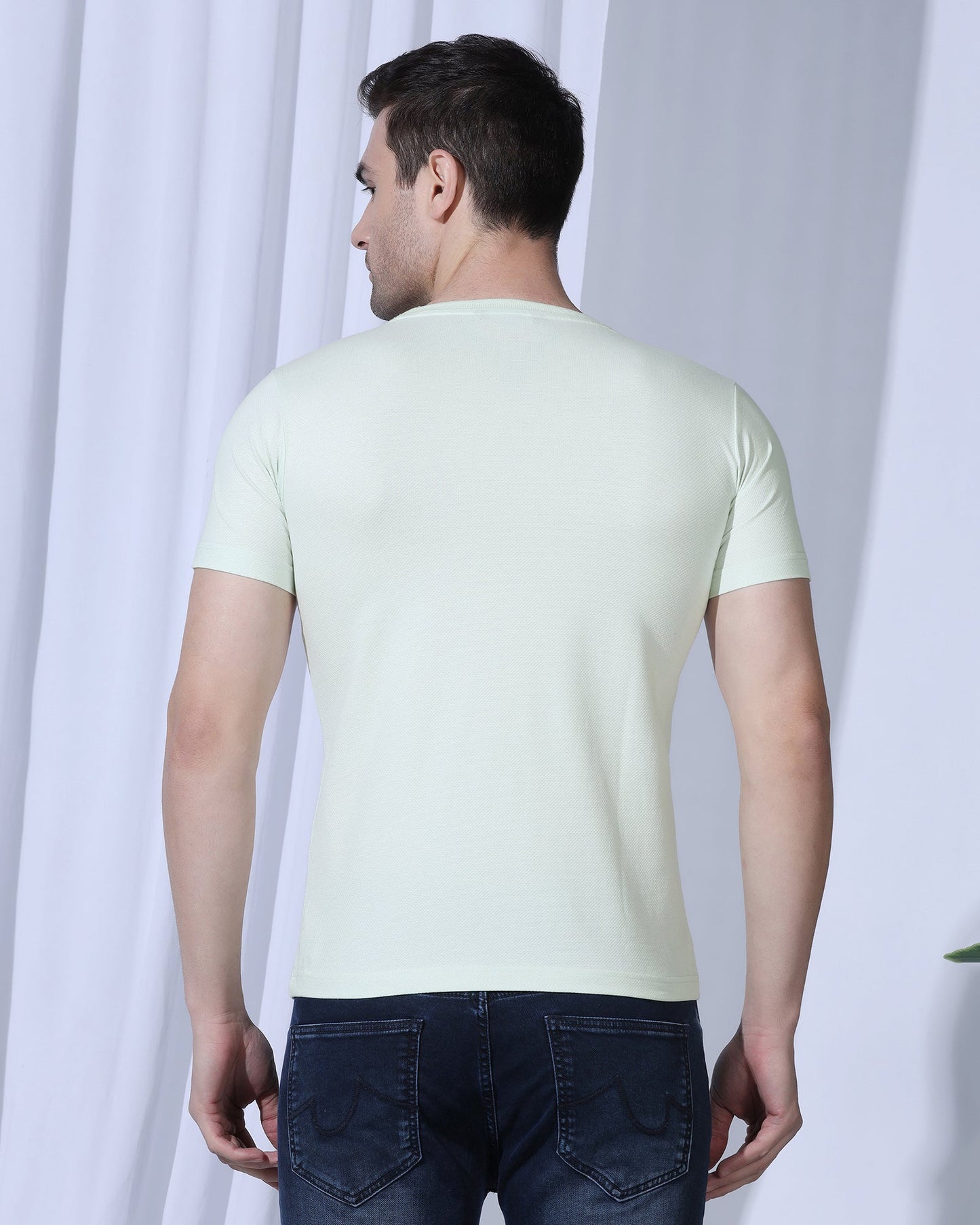 Crew Neck Mint Textured T-Shirt - Corn