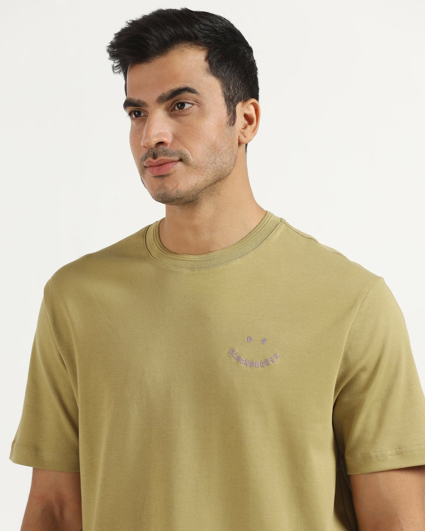 Crew Neck Khaki Printed T-Shirt - Echo