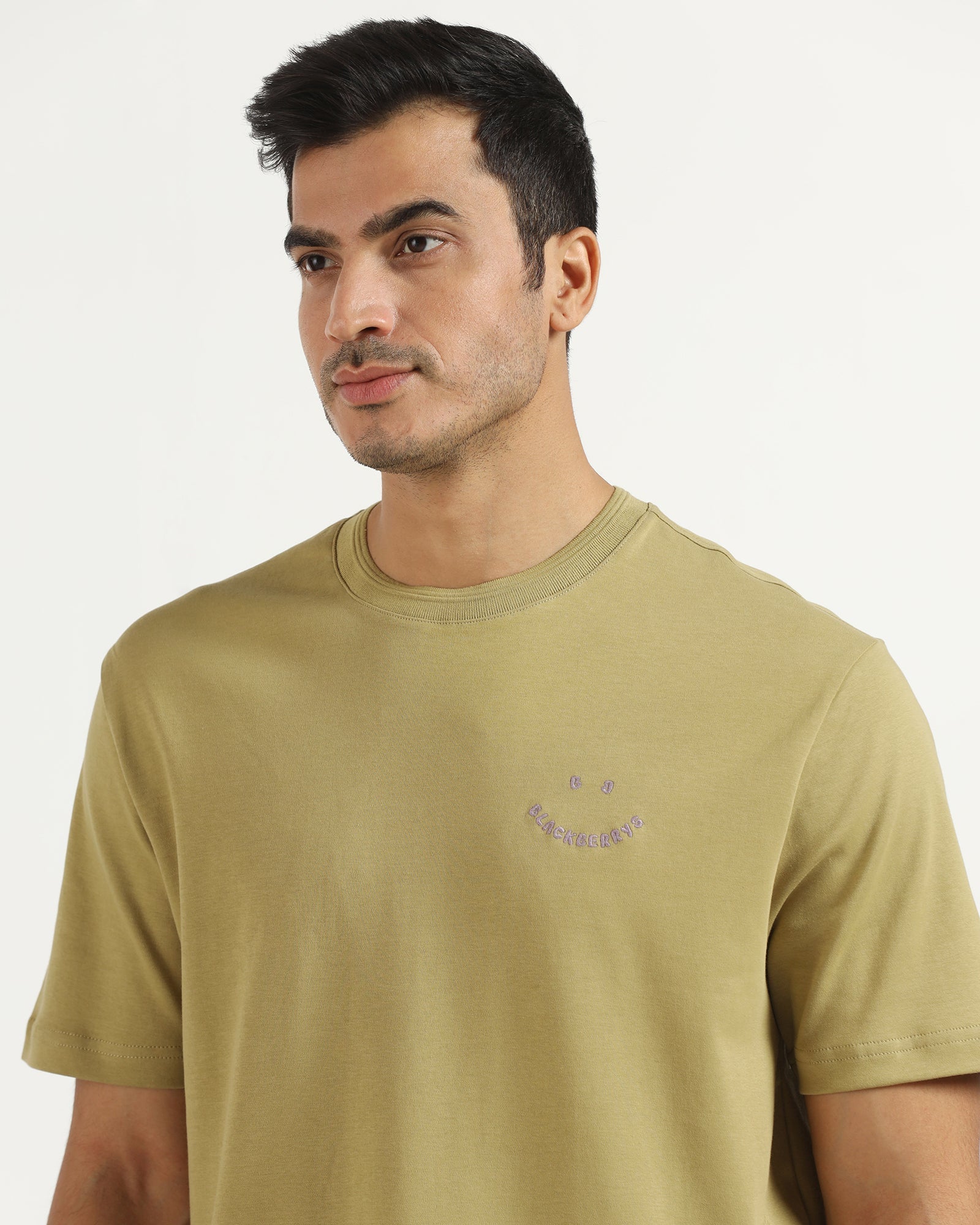Crew Neck Khaki Printed T-Shirt - Echo
