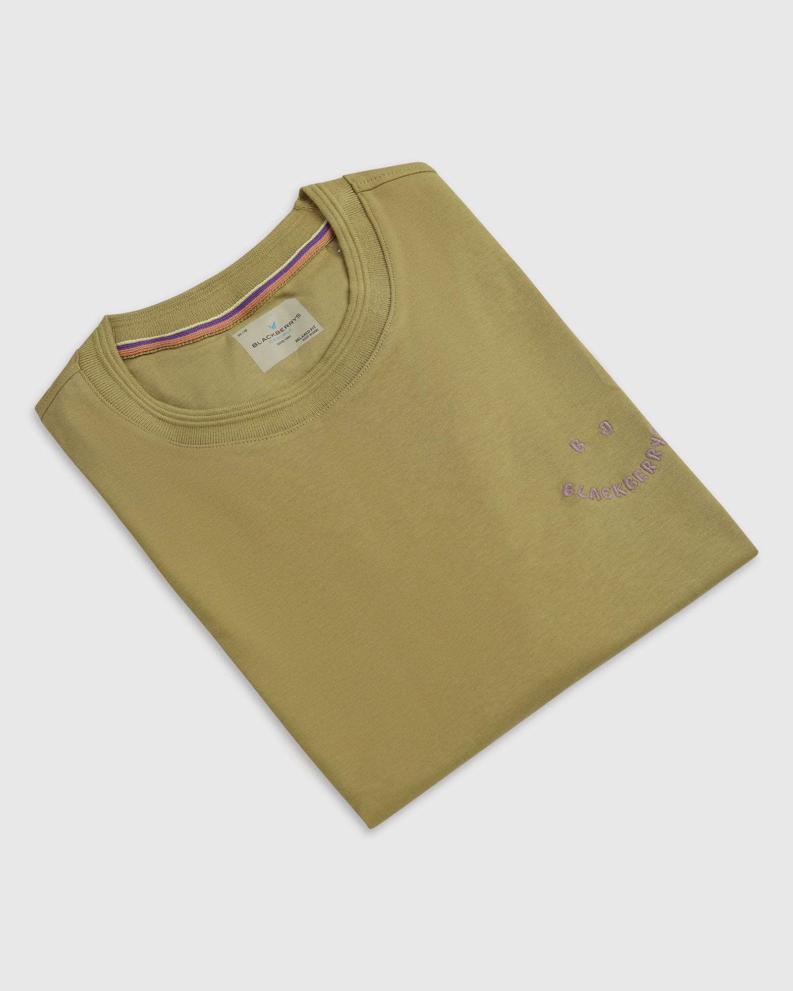 Crew Neck Khaki Printed T-Shirt - Echo