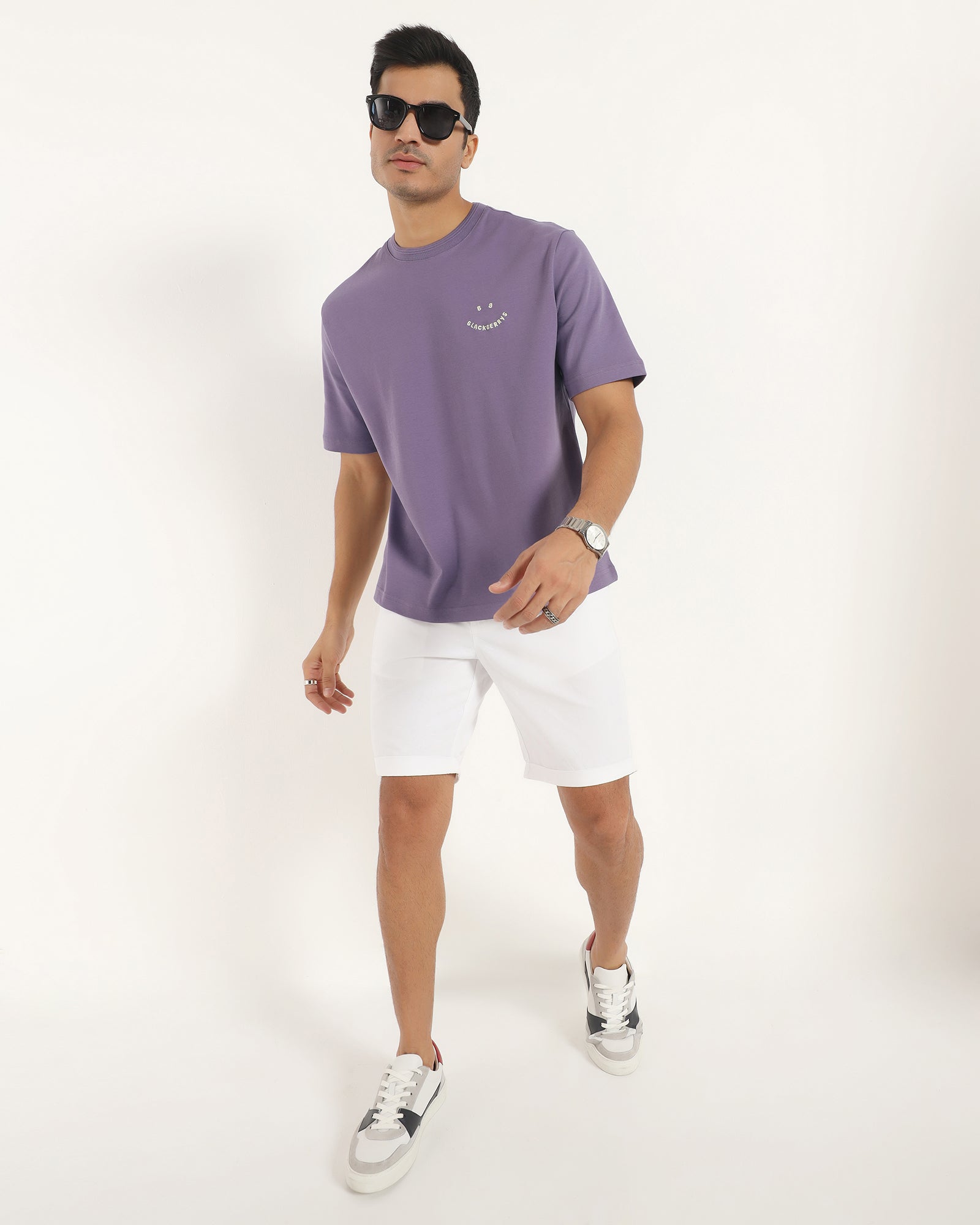 Crew Neck Purple Printed T-Shirt - Echo