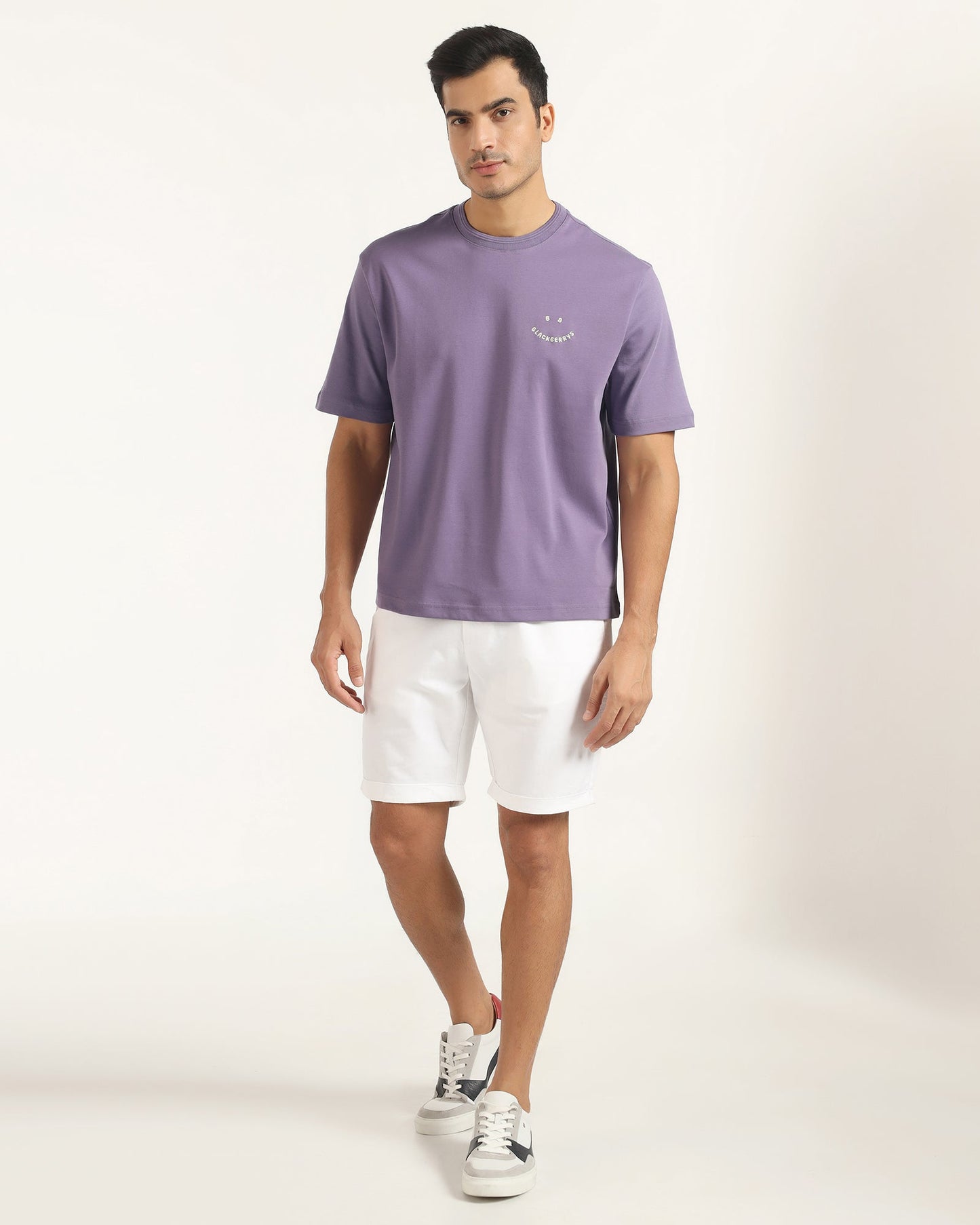 Crew Neck Purple Printed T-Shirt - Echo