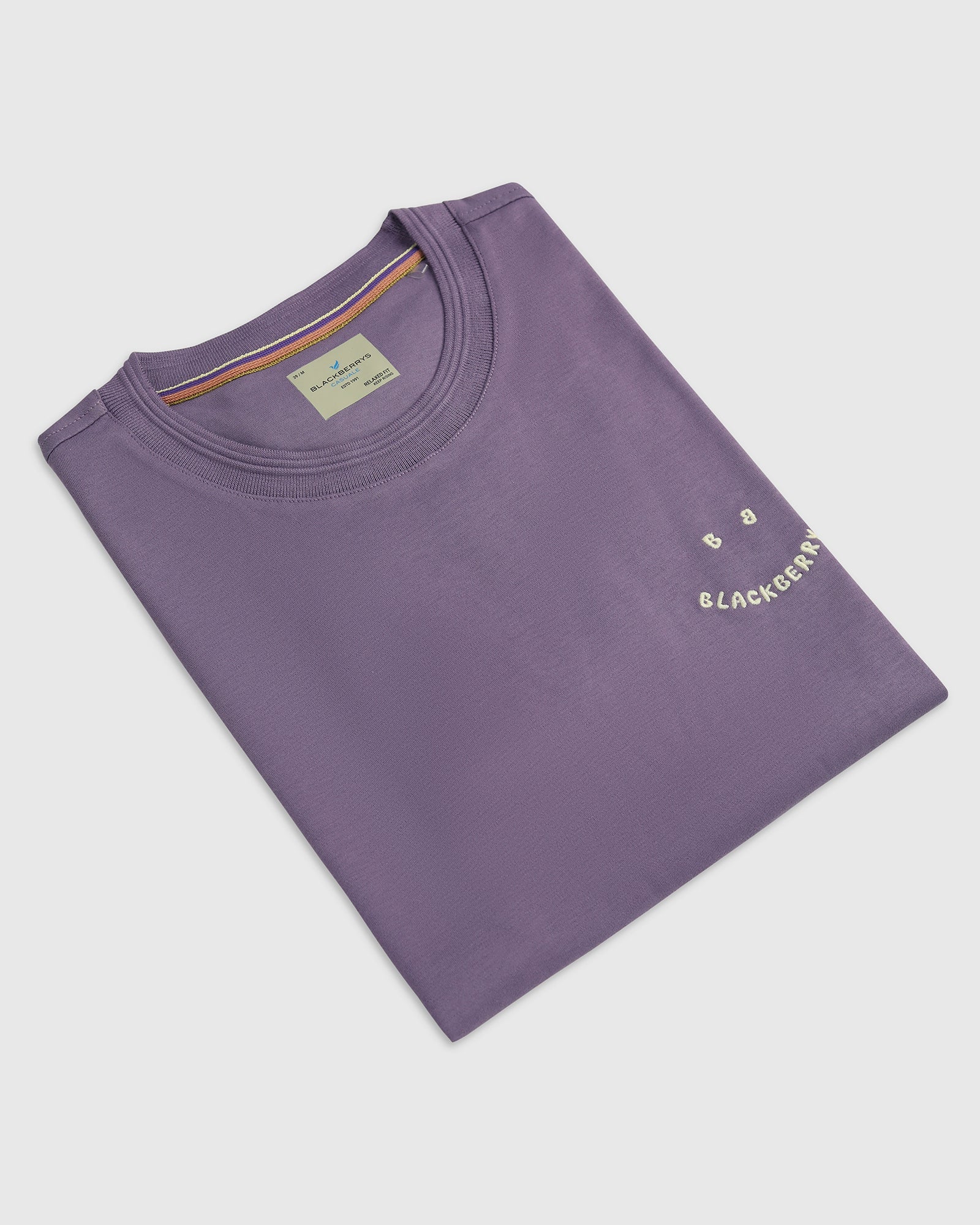 Crew Neck Purple Printed T-Shirt - Echo