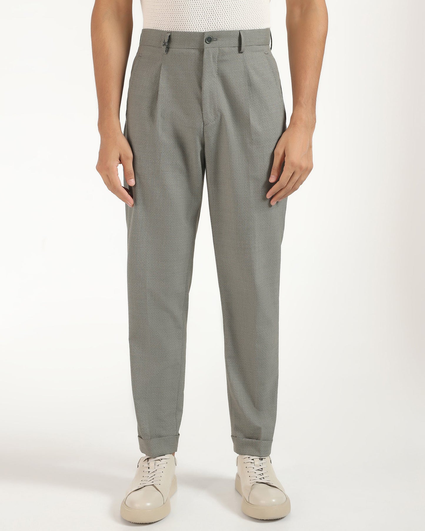 Ease Fit Formal Green Textured Trouser - Cuba