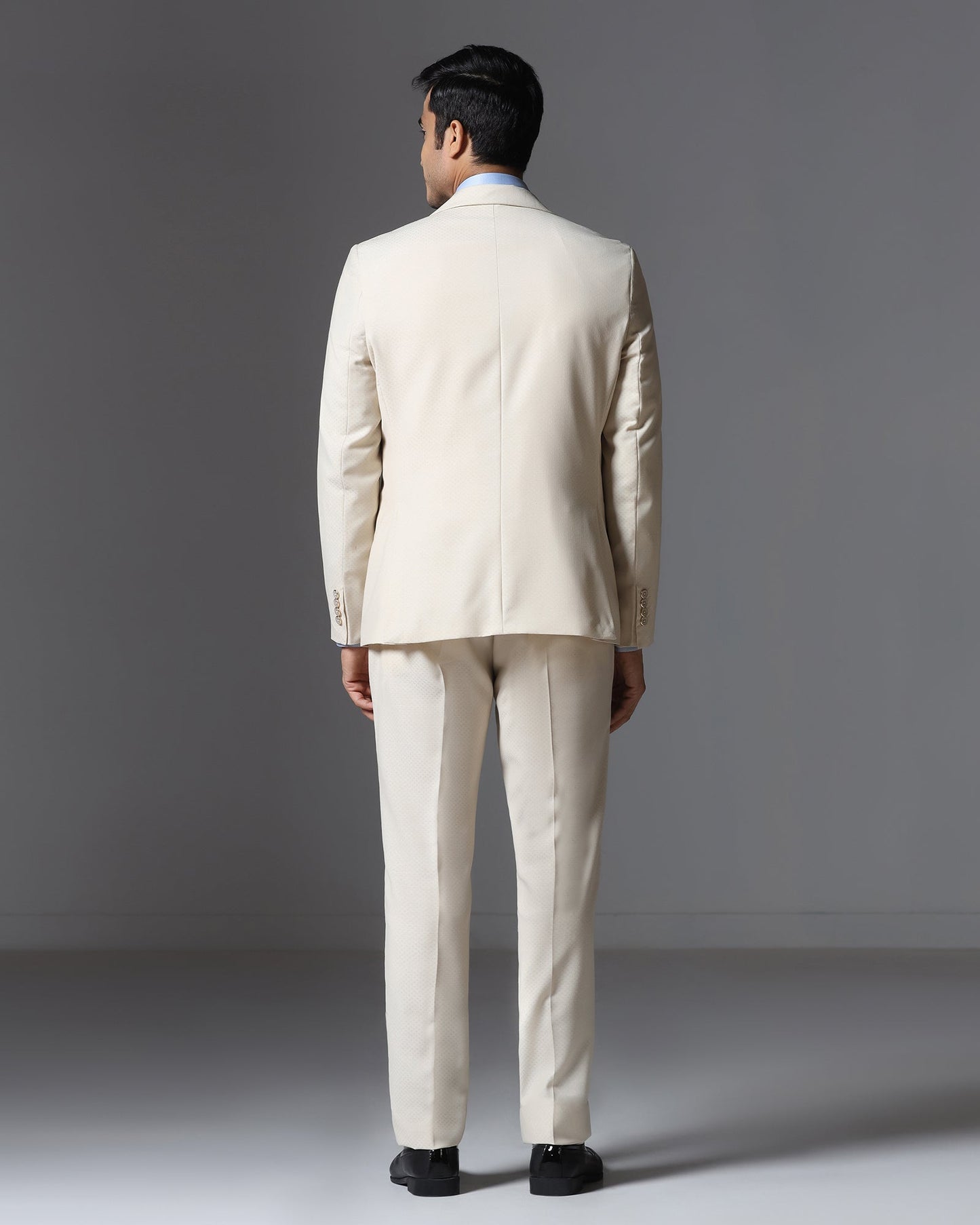 Ecru Three Piece Jacqaurd Suit - Moraco