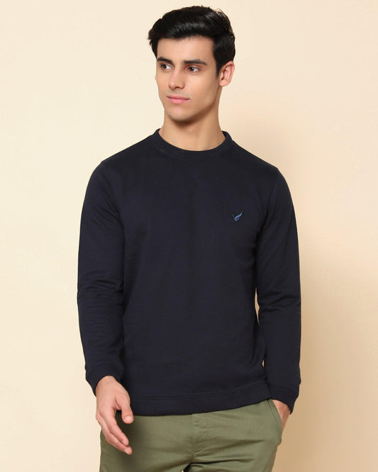 Electra Solid Stretch Sweat Shirt In Navy (Slim Fit)
