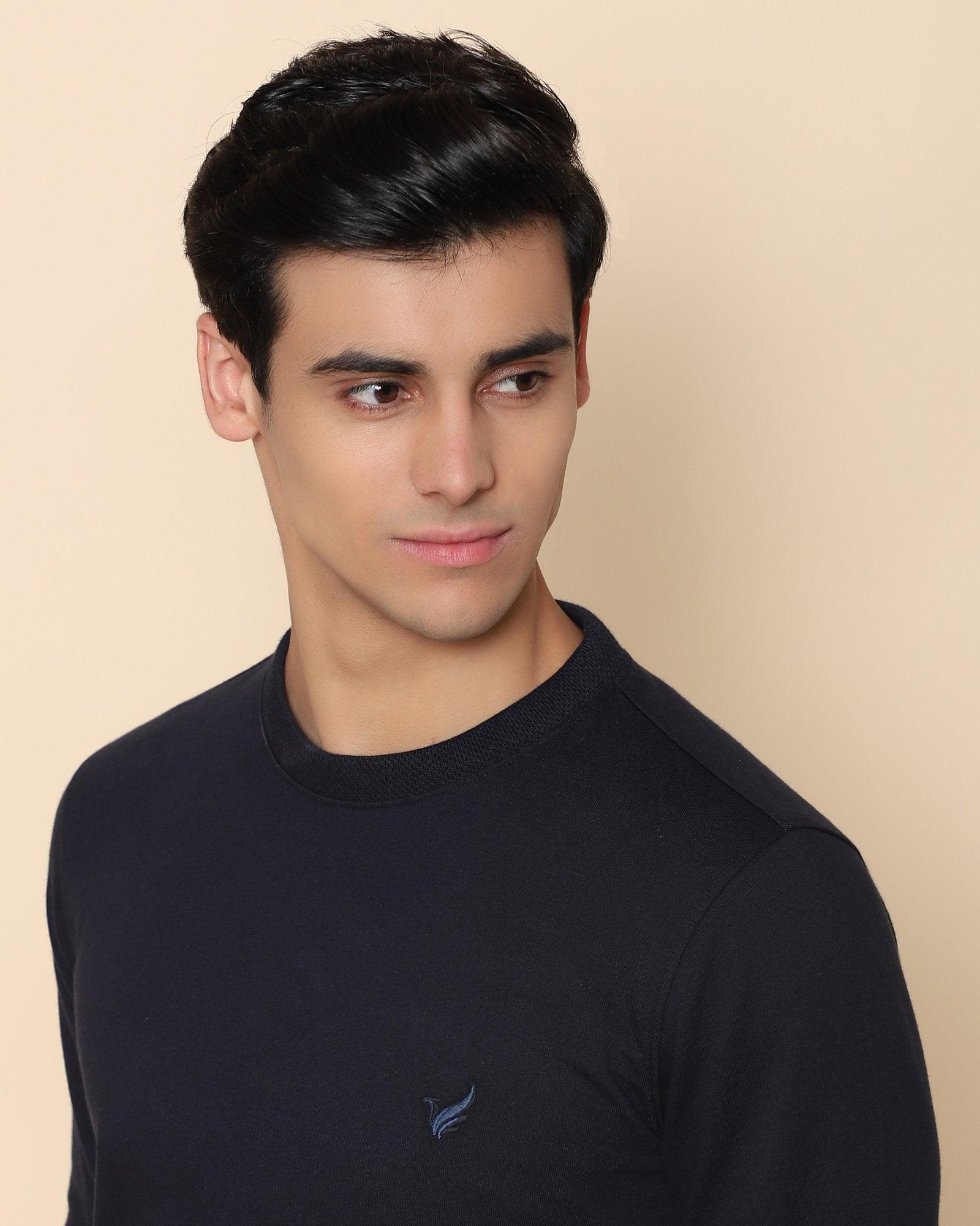 Electra Solid Sweat Shirt In Navy - blackberrys-clothing