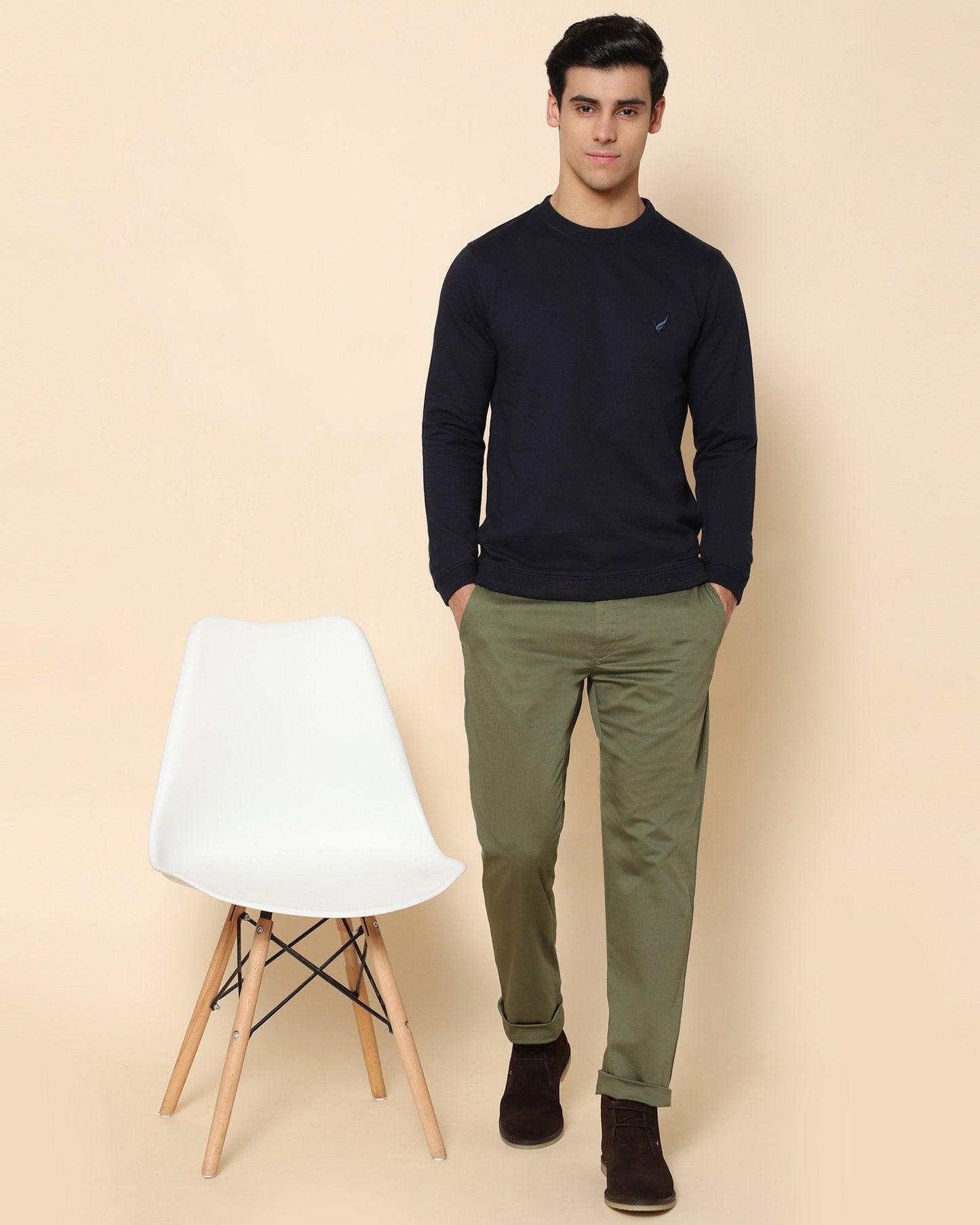 Electra Solid Sweat Shirt In Navy - blackberrys-clothing