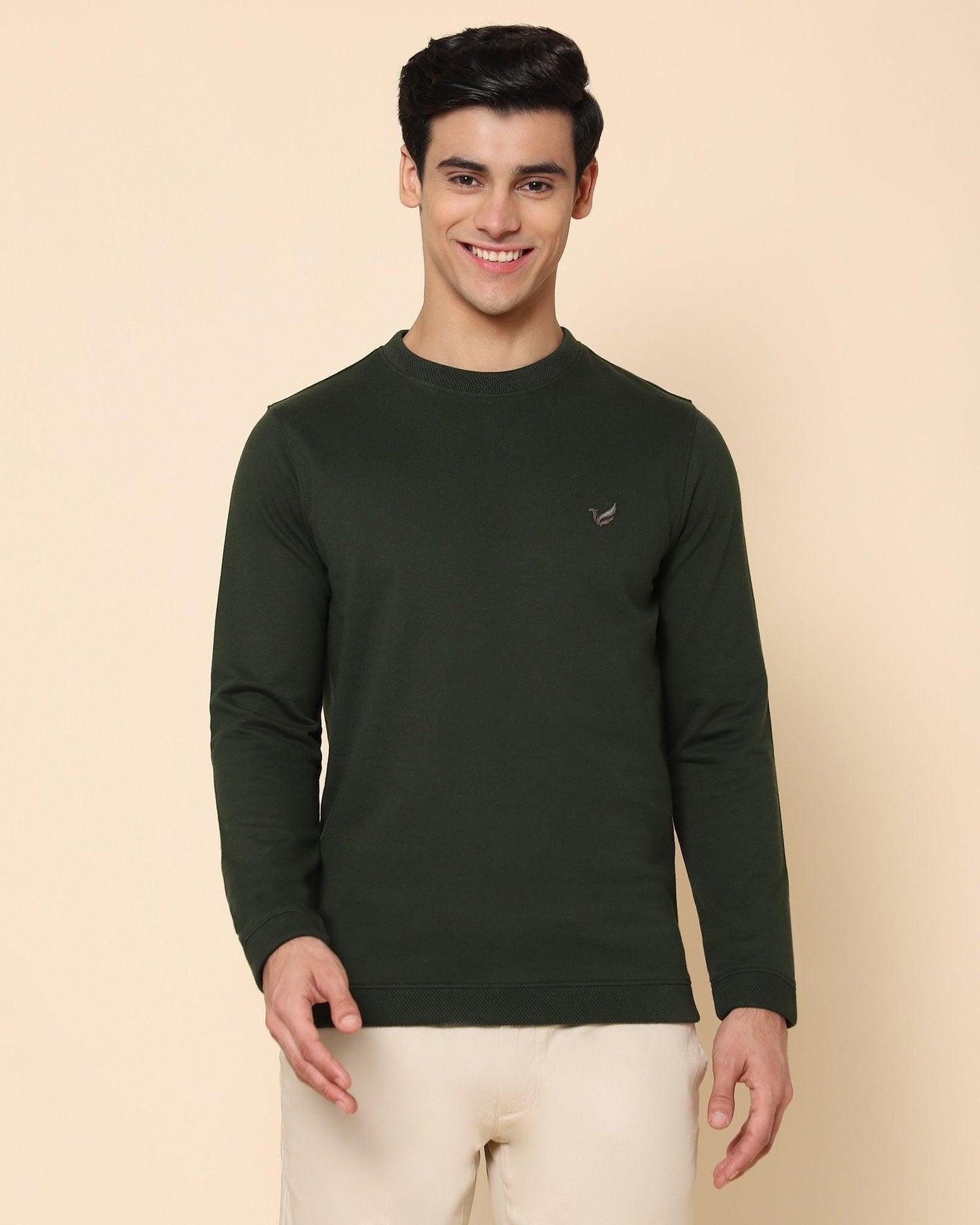 Electra Solid Stretch Sweat Shirt In Olive (Slim Fit)