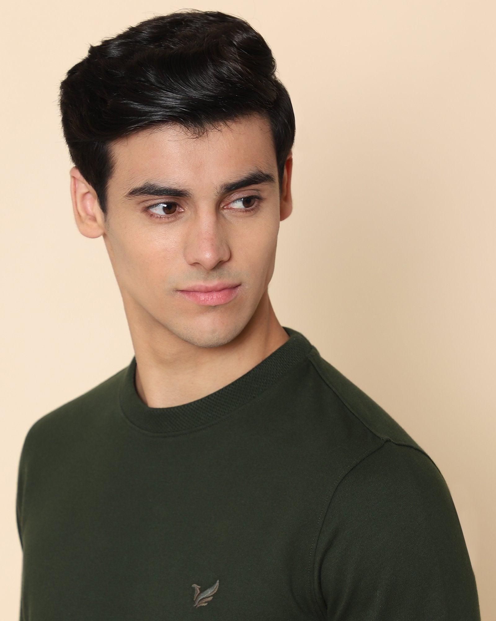 Electra Solid Sweat Shirt In Olive - blackberrys-clothing