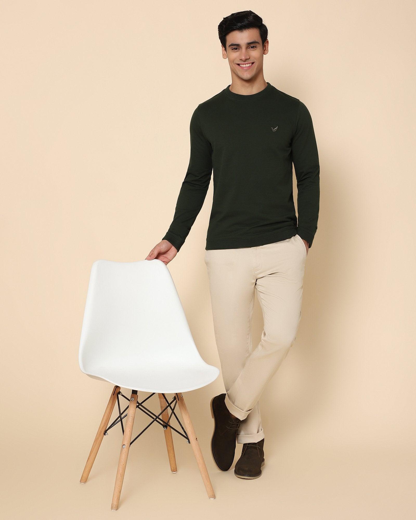Electra Solid Sweat Shirt In Olive - blackberrys-clothing