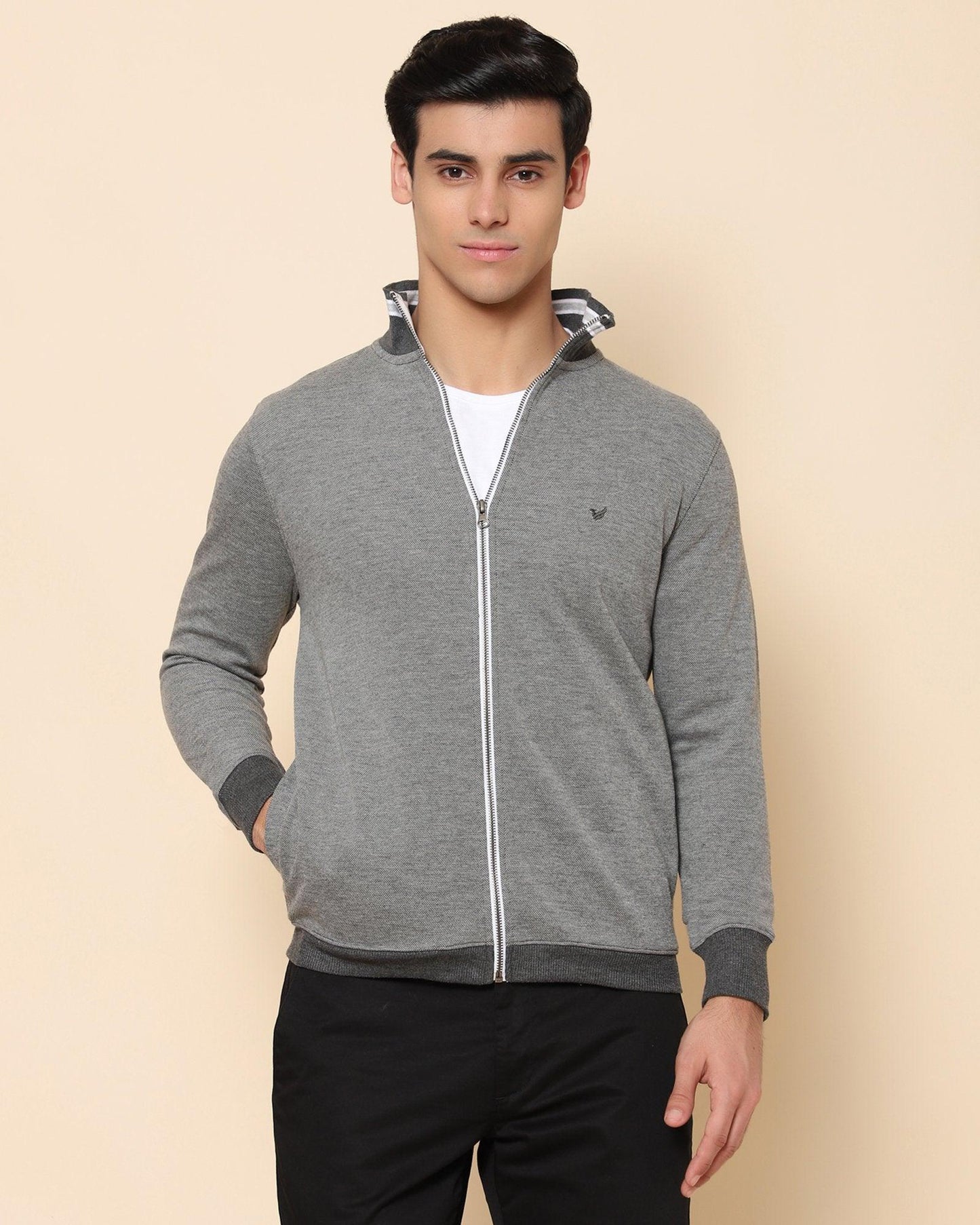 Elkur High Neck Sweat Shirt In Dark Grey (Slim Fit)