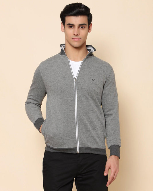 Elkur High Neck Sweat Shirt In Dark Grey (Slim Fit)